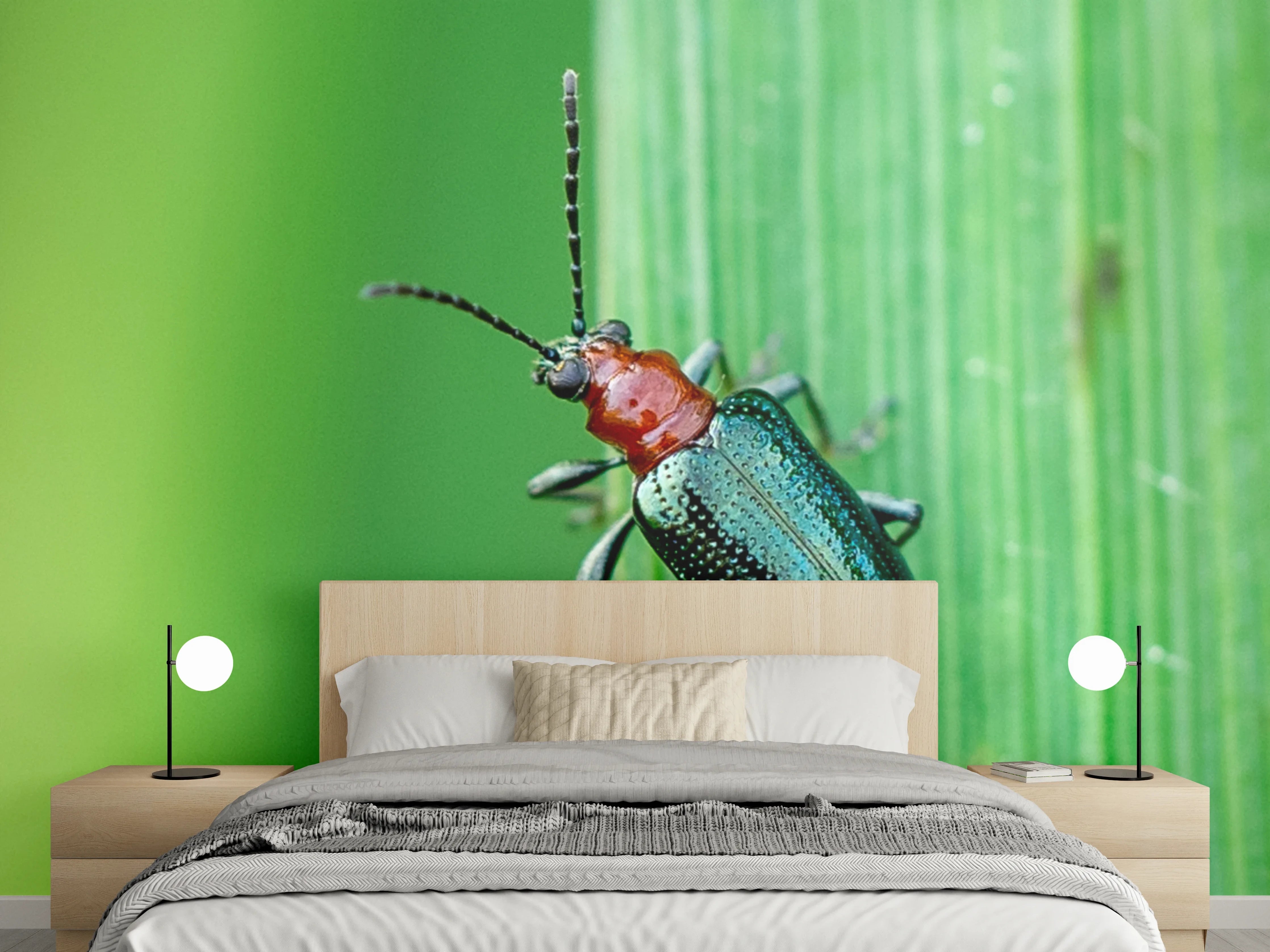 Wandverkleidung Schlafzimmer - Käfer auf Blatt