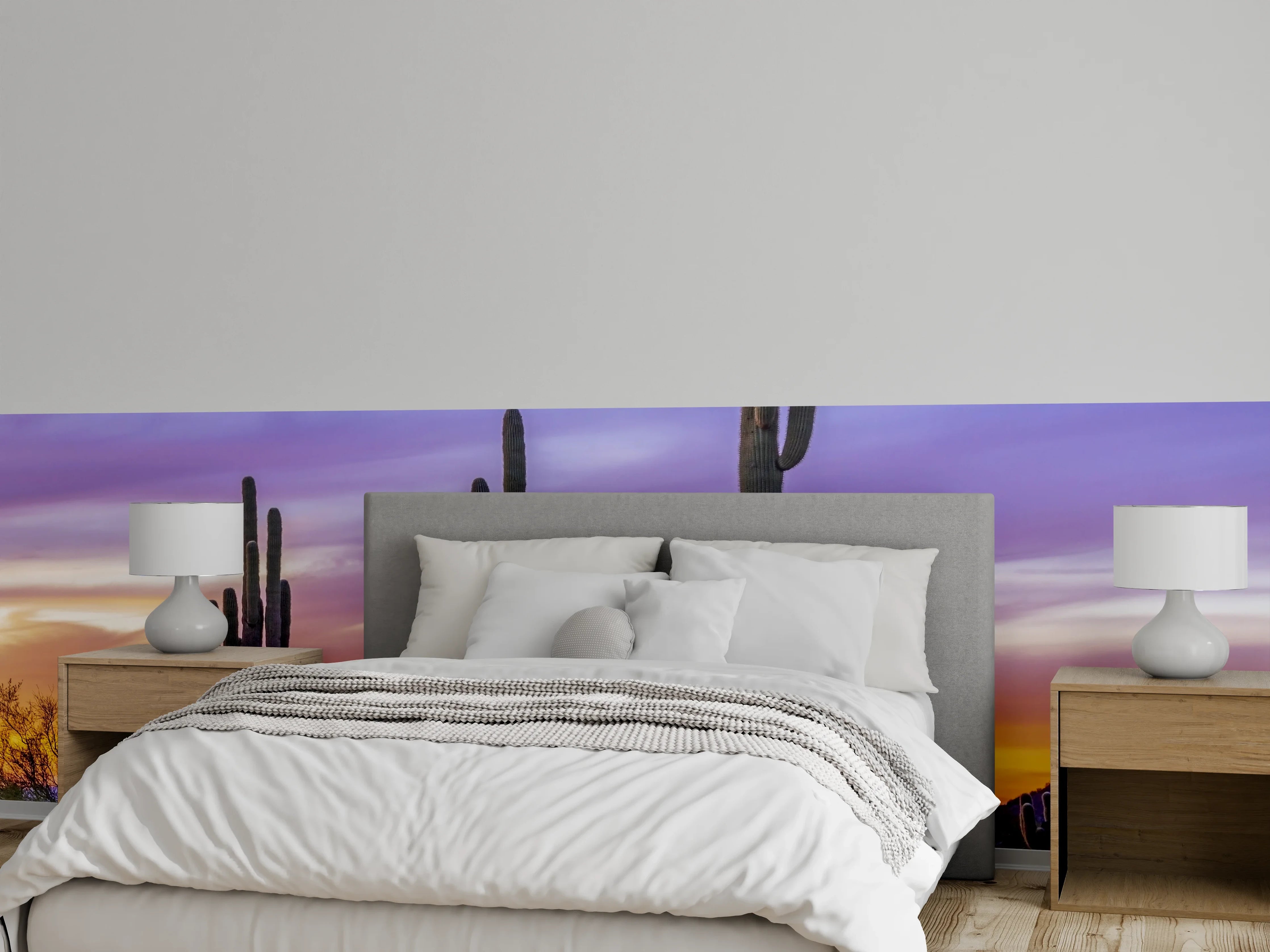 Wandverkleidung Schlafzimmer - Kaktus Sonnenuntergang Landschaft Fotokunst