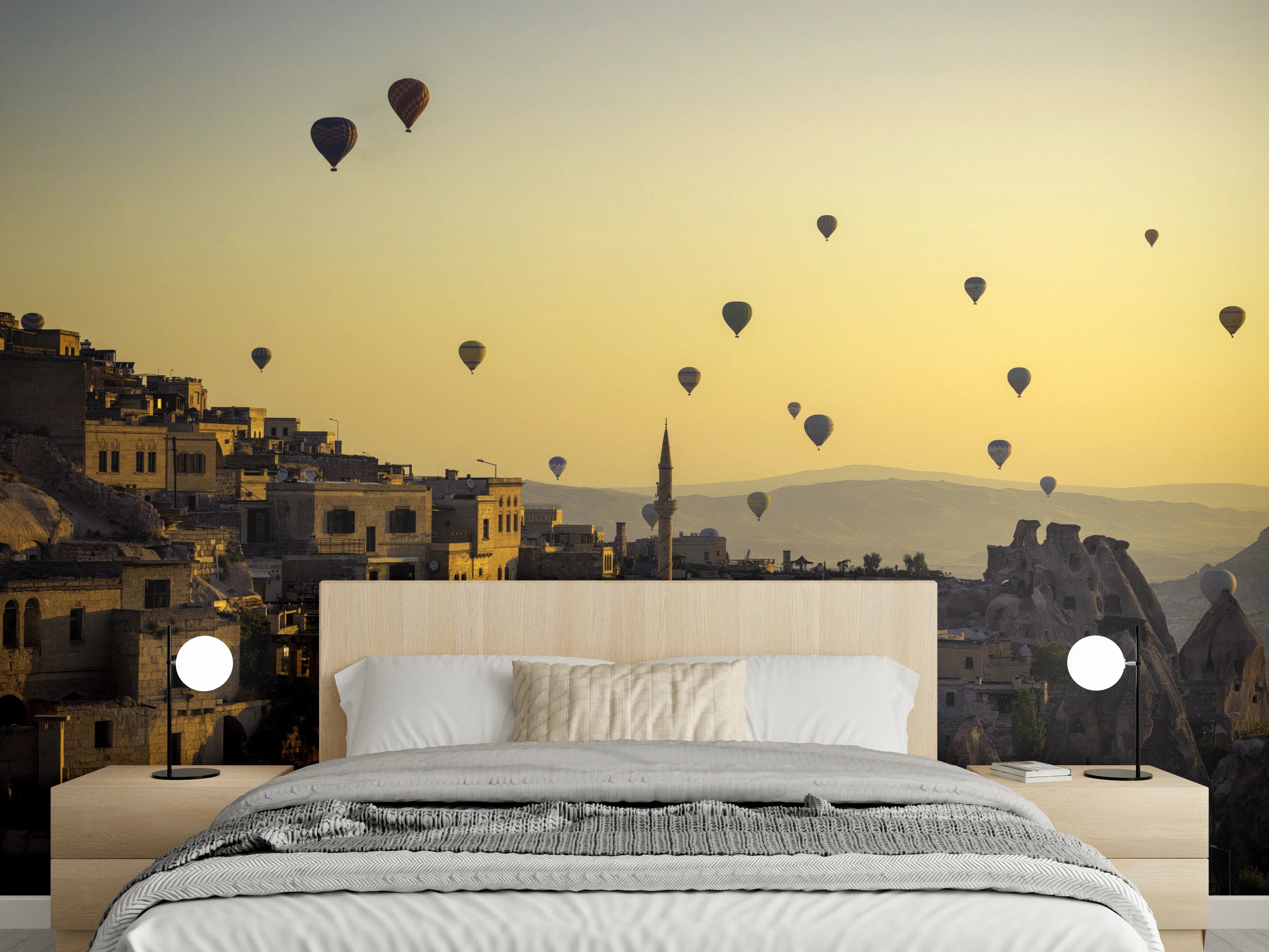 Wandverkleidung Schlafzimmer - Kappadokien Ballons Sonnenaufgang Fototapete