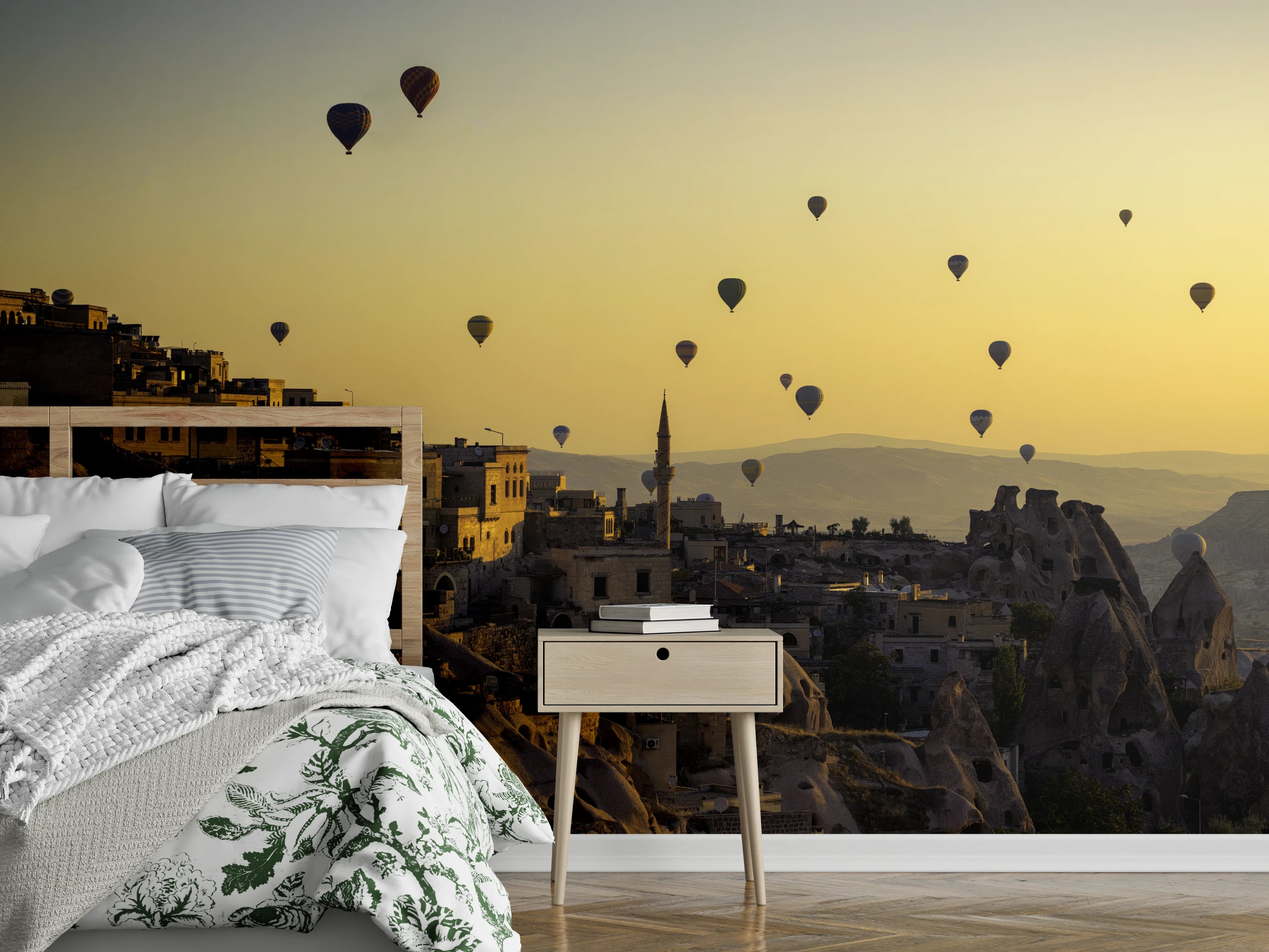 Wandverkleidung Schlafzimmer - Kappadokien Ballons Sonnenaufgang Fototapete