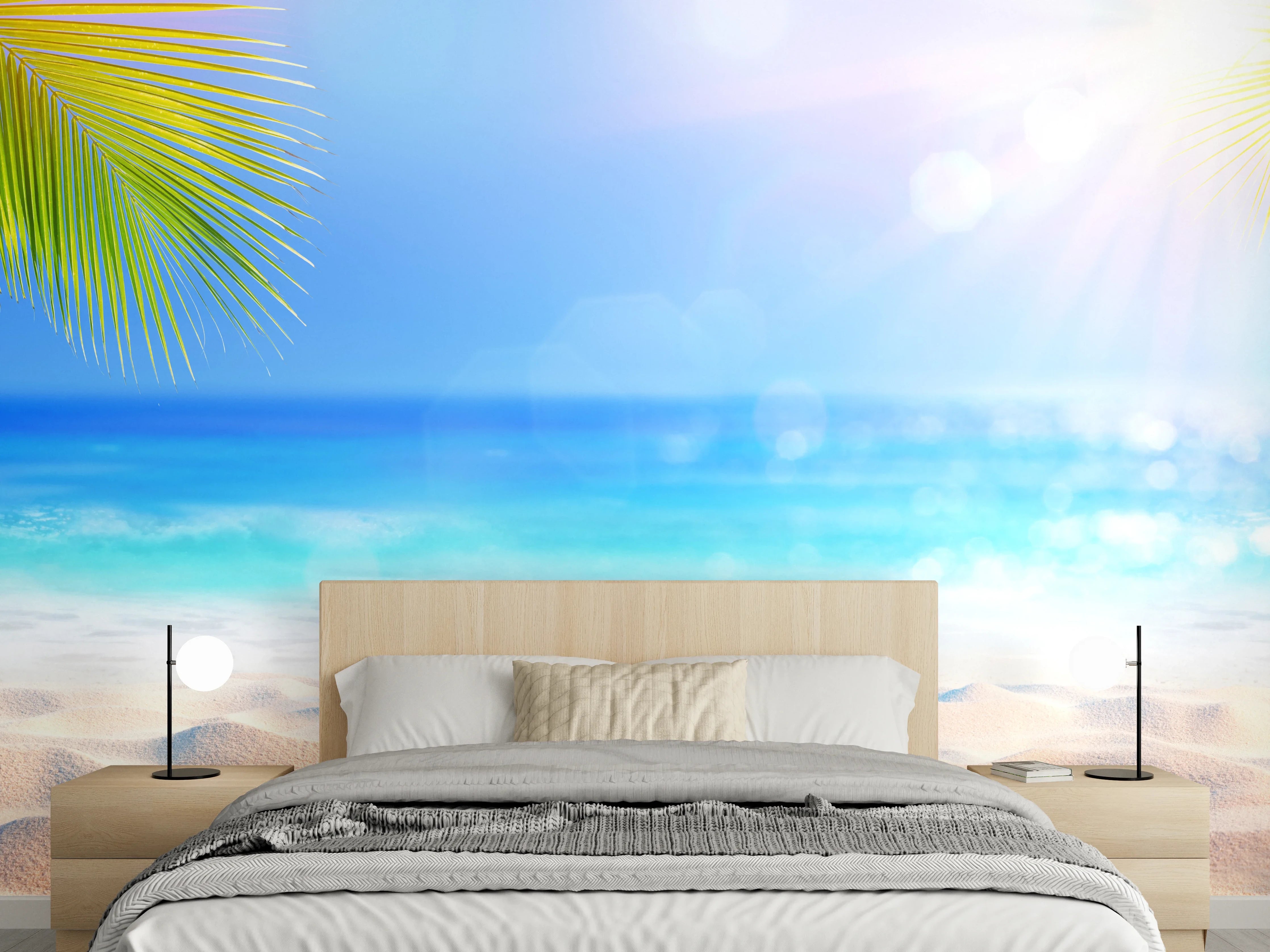 Wandverkleidung Schlafzimmer - Karibischer Sandstrand Sonne Palmen Meer