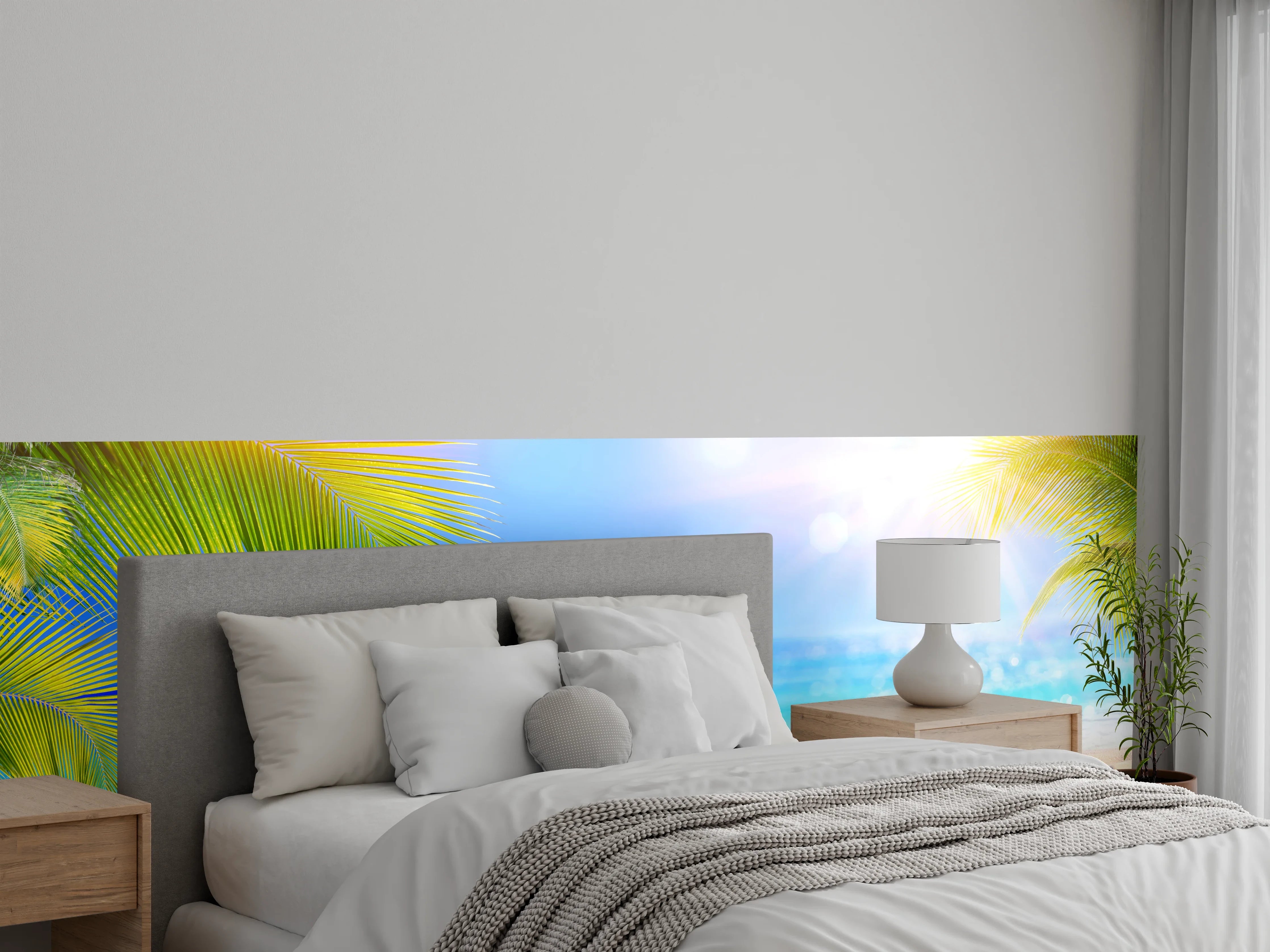 Wandverkleidung Schlafzimmer - Karibischer Sandstrand Sonne Palmen Meer