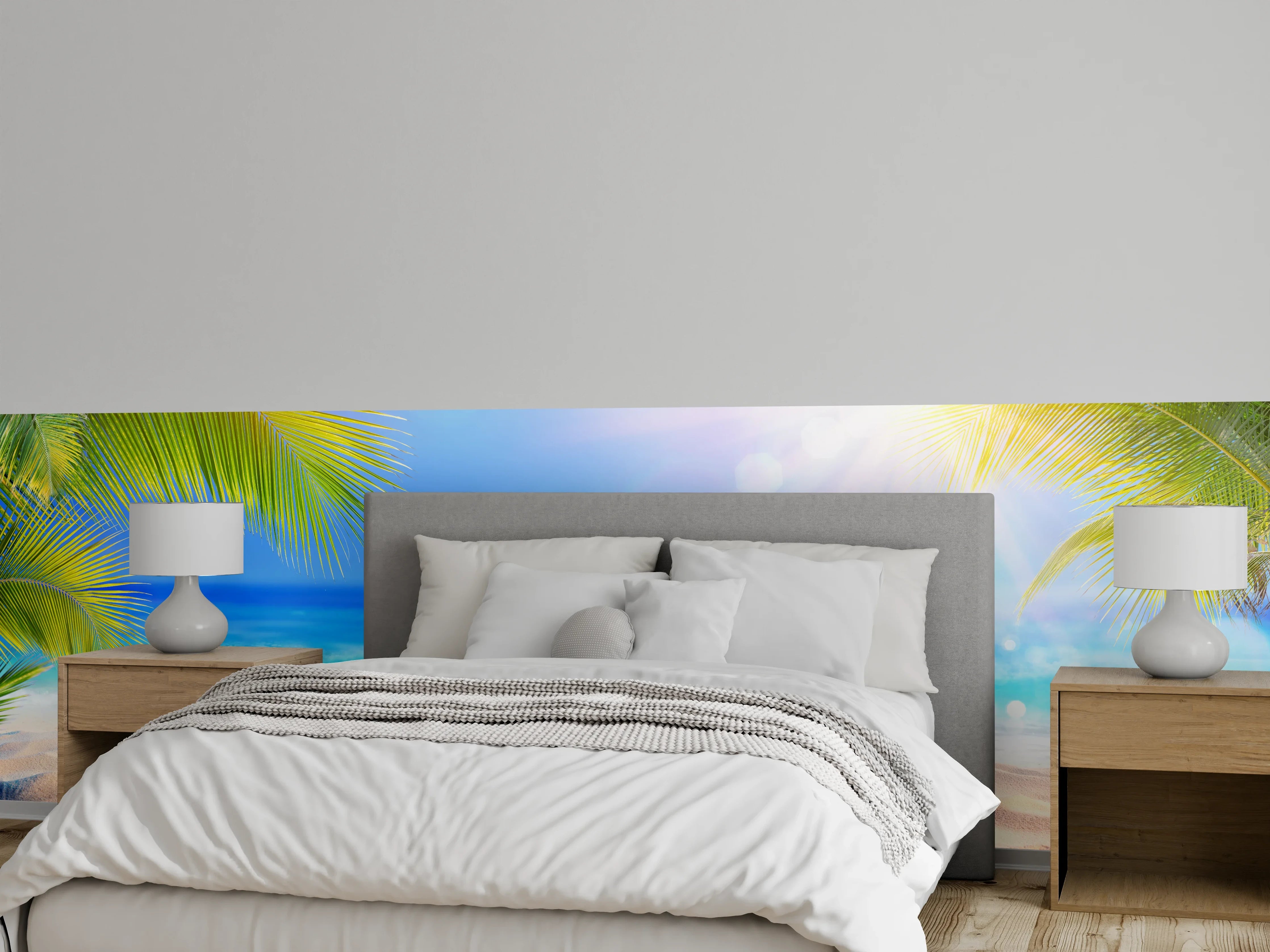 Wandverkleidung Schlafzimmer - Karibischer Sandstrand Sonne Palmen Meer