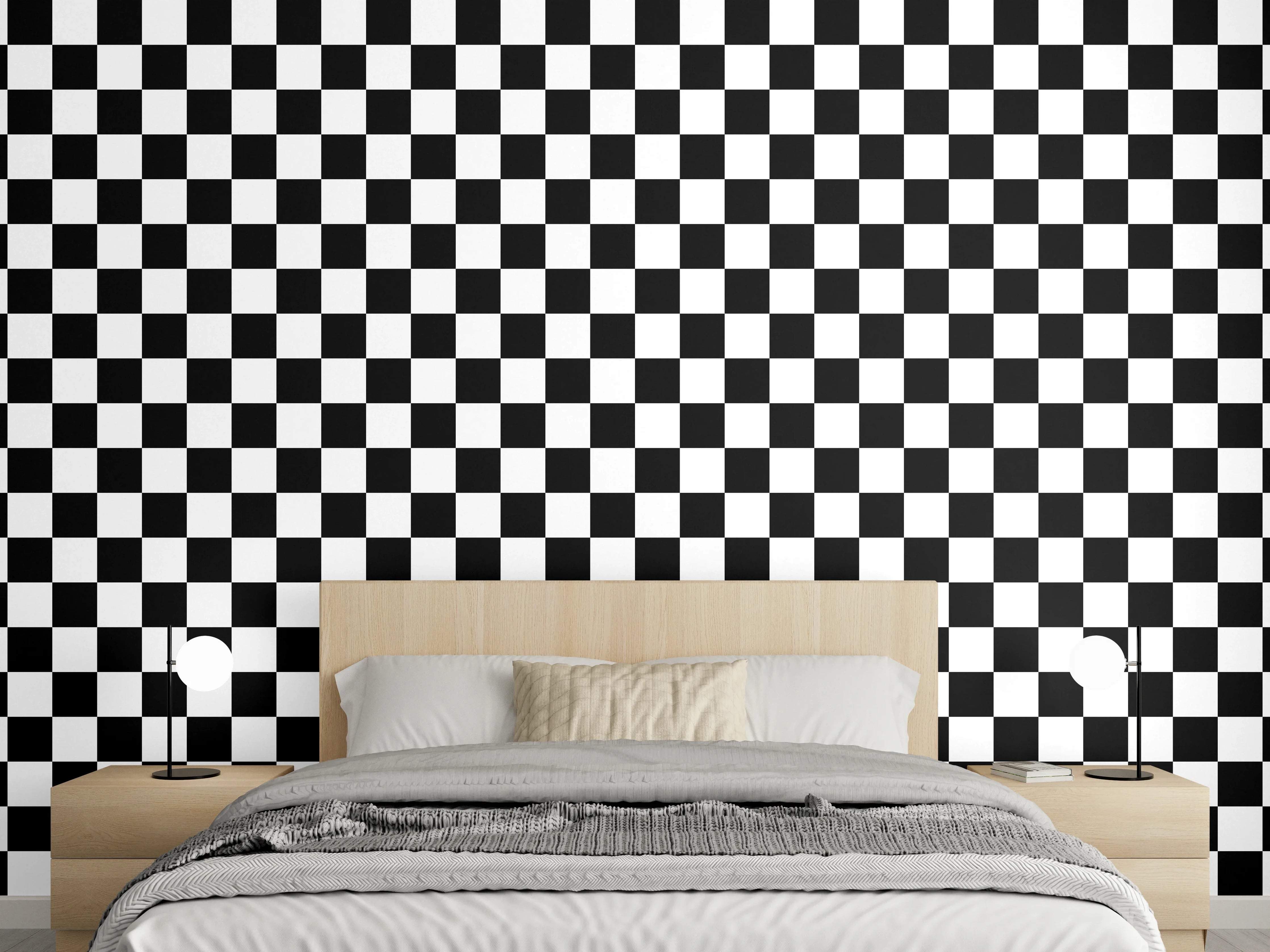 Wandverkleidung Schlafzimmer - Kariertes Schach-Muster