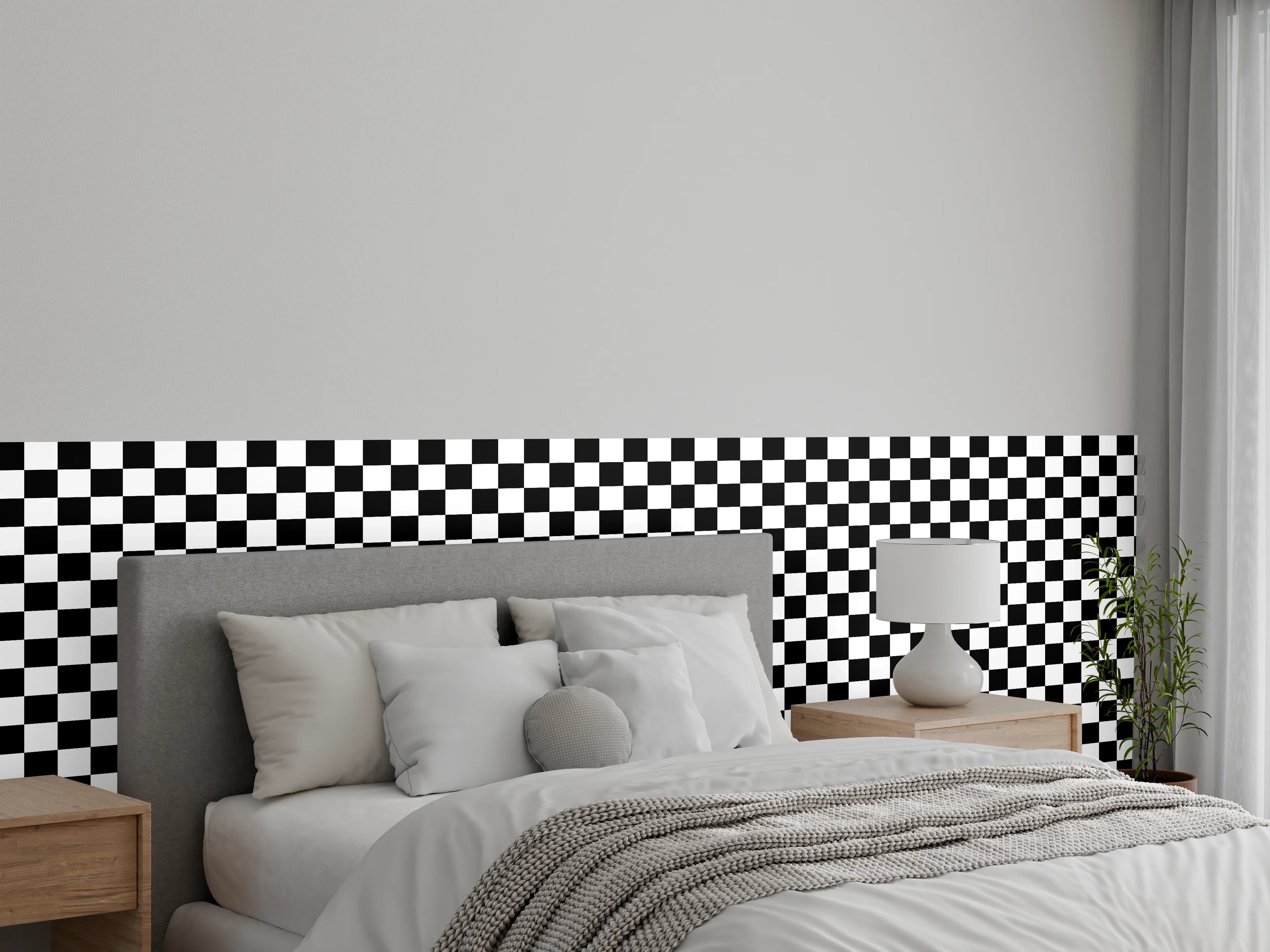 Wandverkleidung Schlafzimmer - Kariertes Schach-Muster