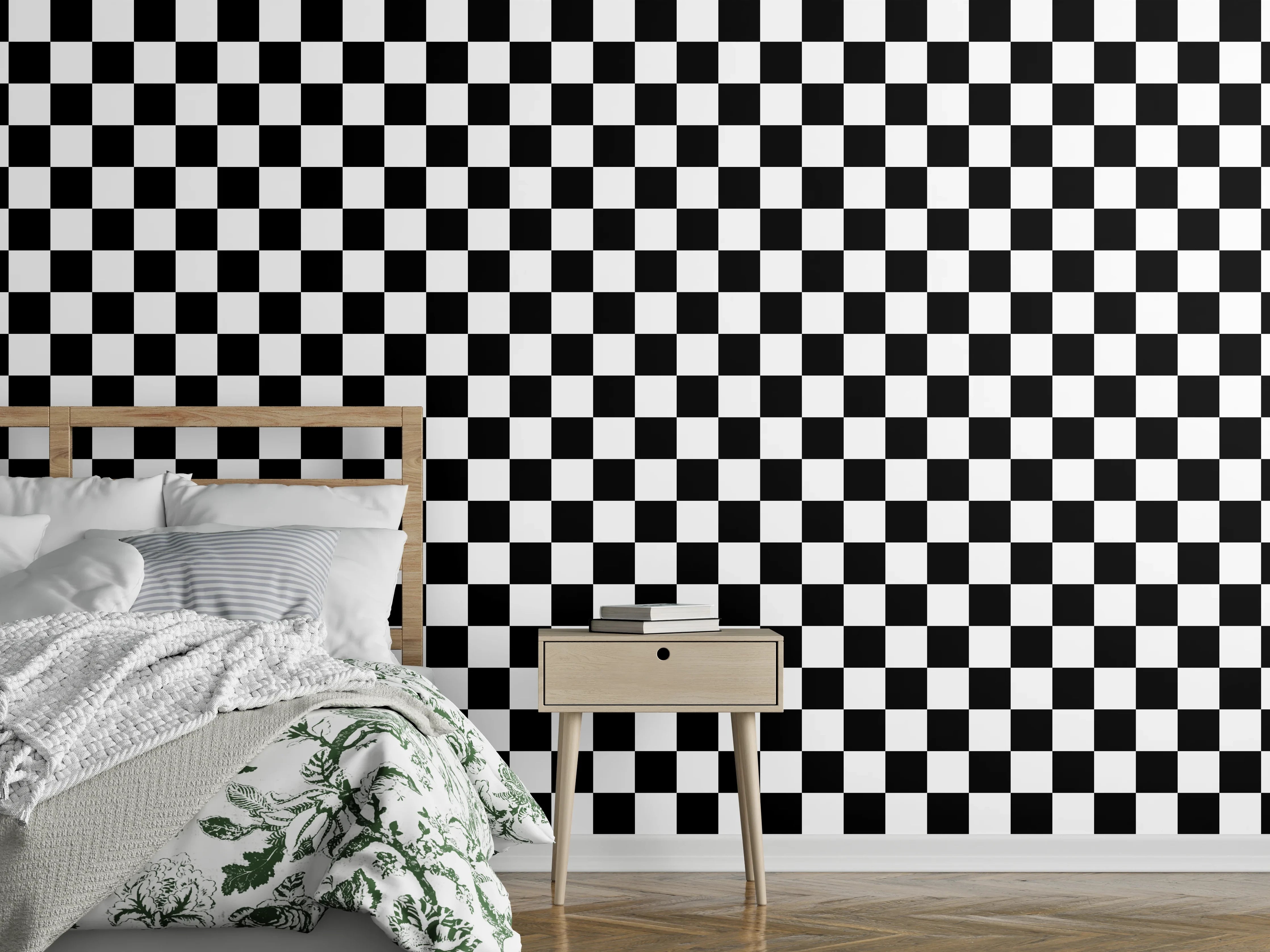 Wandverkleidung Schlafzimmer - Kariertes Schach-Muster