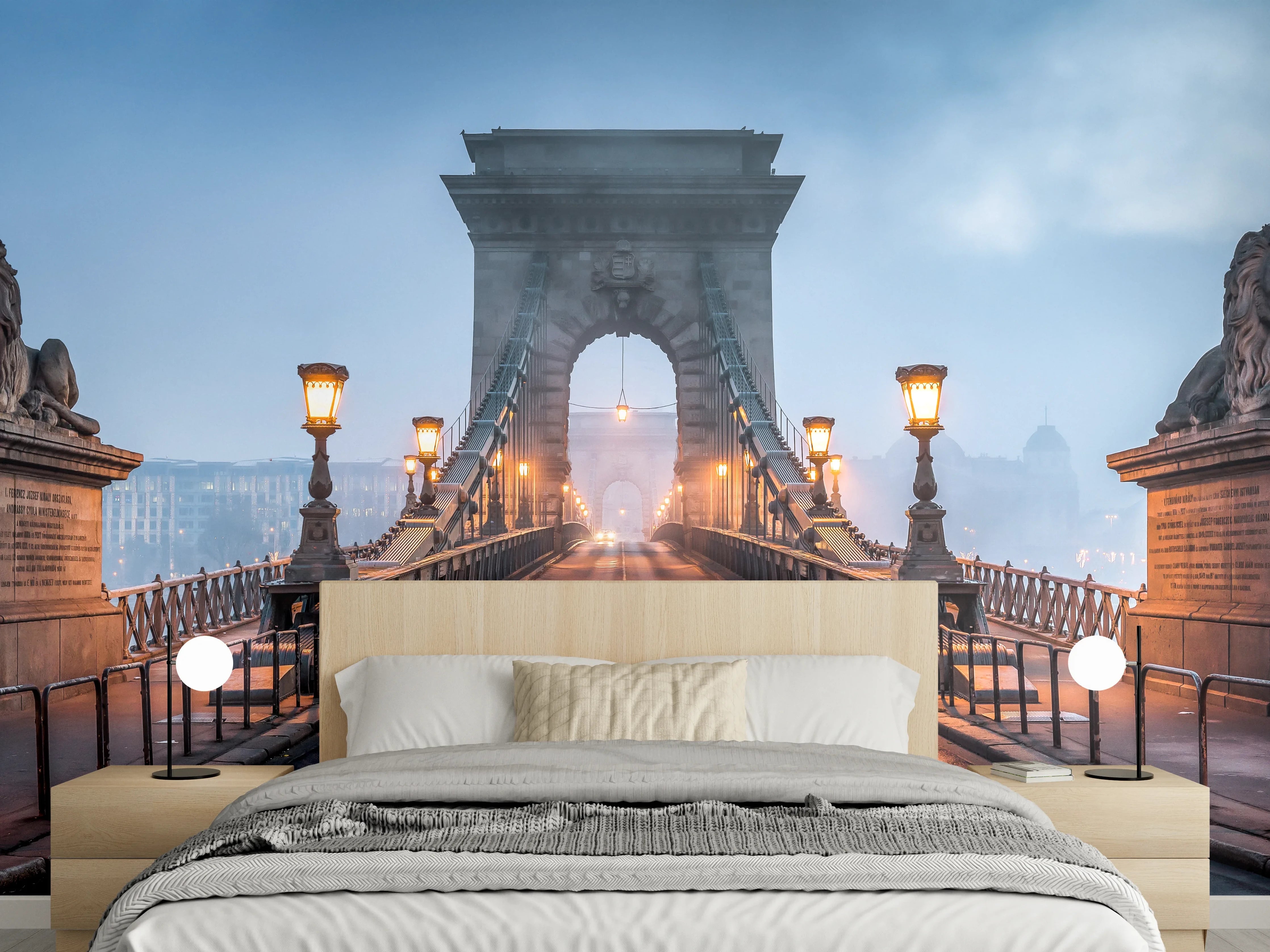 Wandverkleidung Schlafzimmer - Kettenbrücke Panorama in Budapest