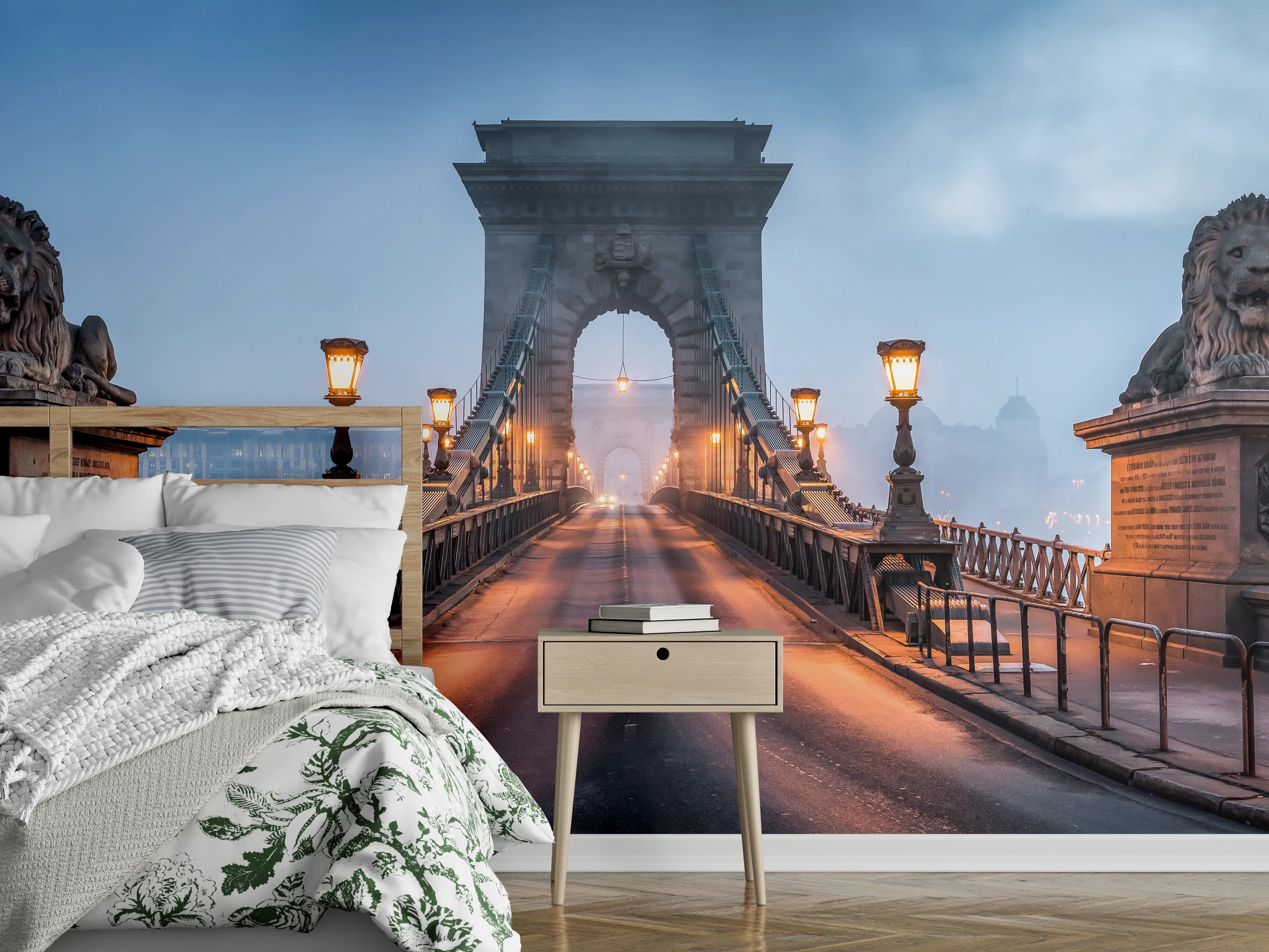 Wandverkleidung Schlafzimmer - Kettenbrücke Panorama in Budapest