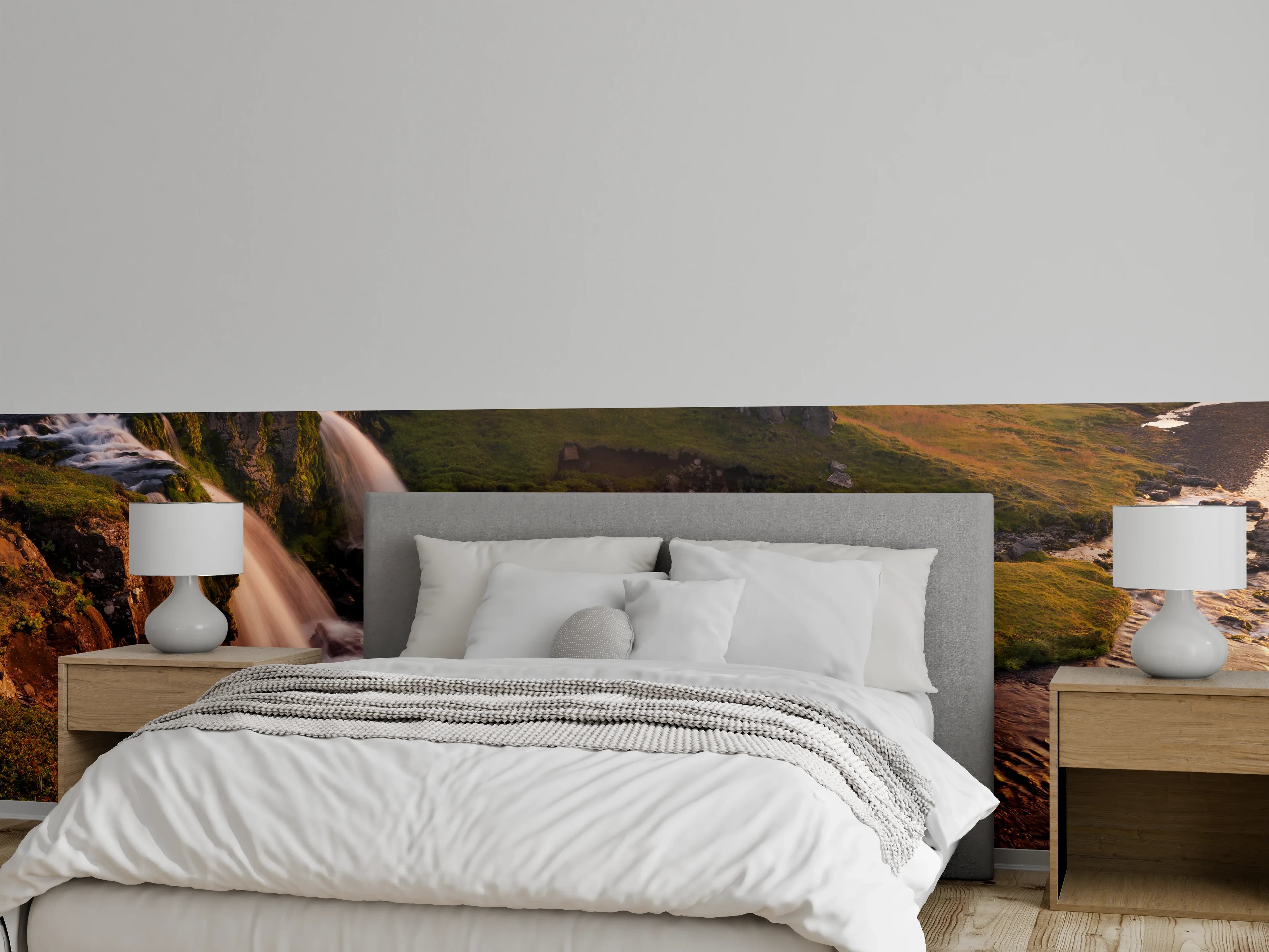 Wandverkleidung Schlafzimmer - Kirkjufell Berge Wasserfall Sonnenuntergang