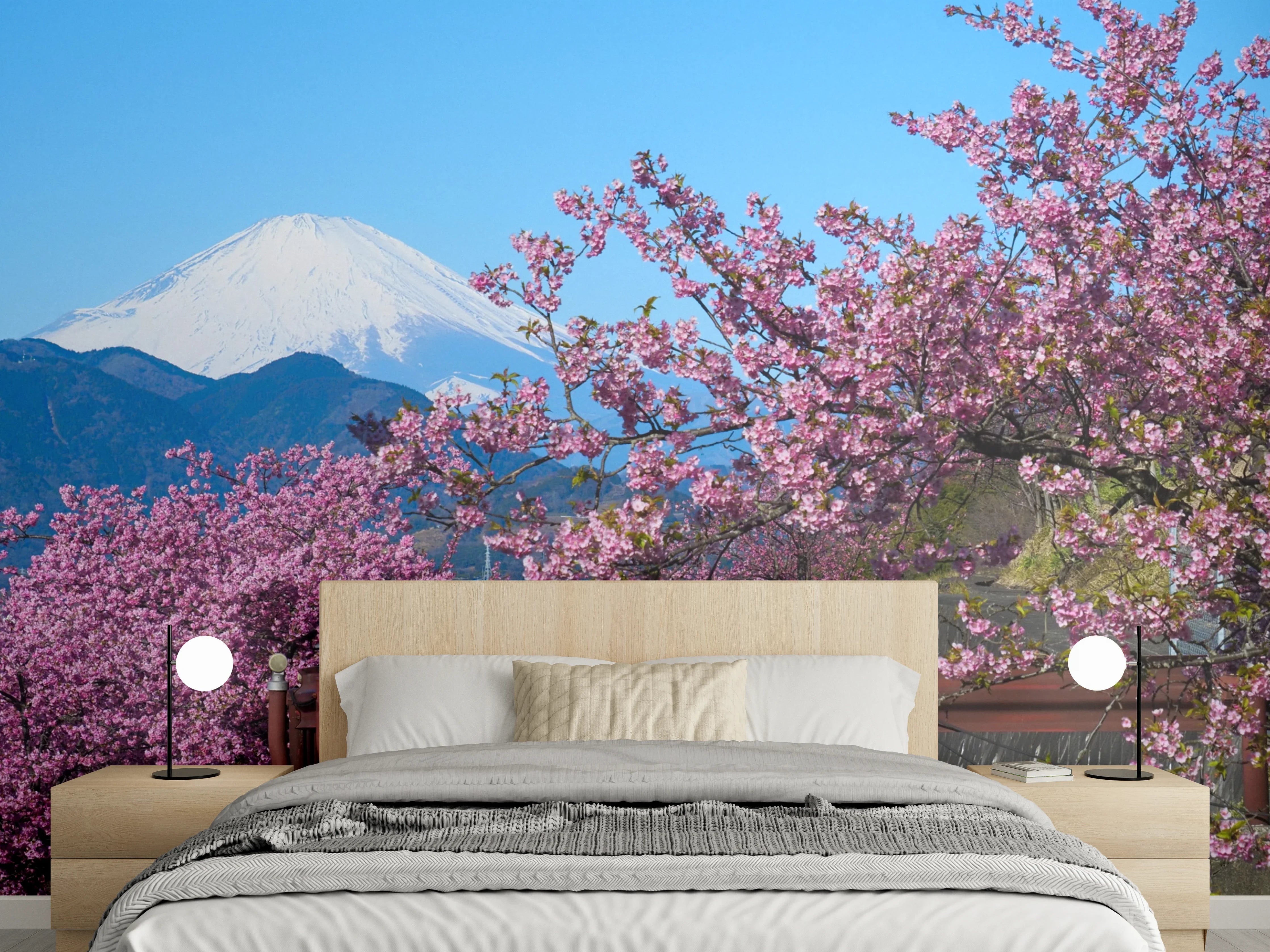 Wandverkleidung Schlafzimmer - Kirschblüte vor Fuji – Japan Panorama