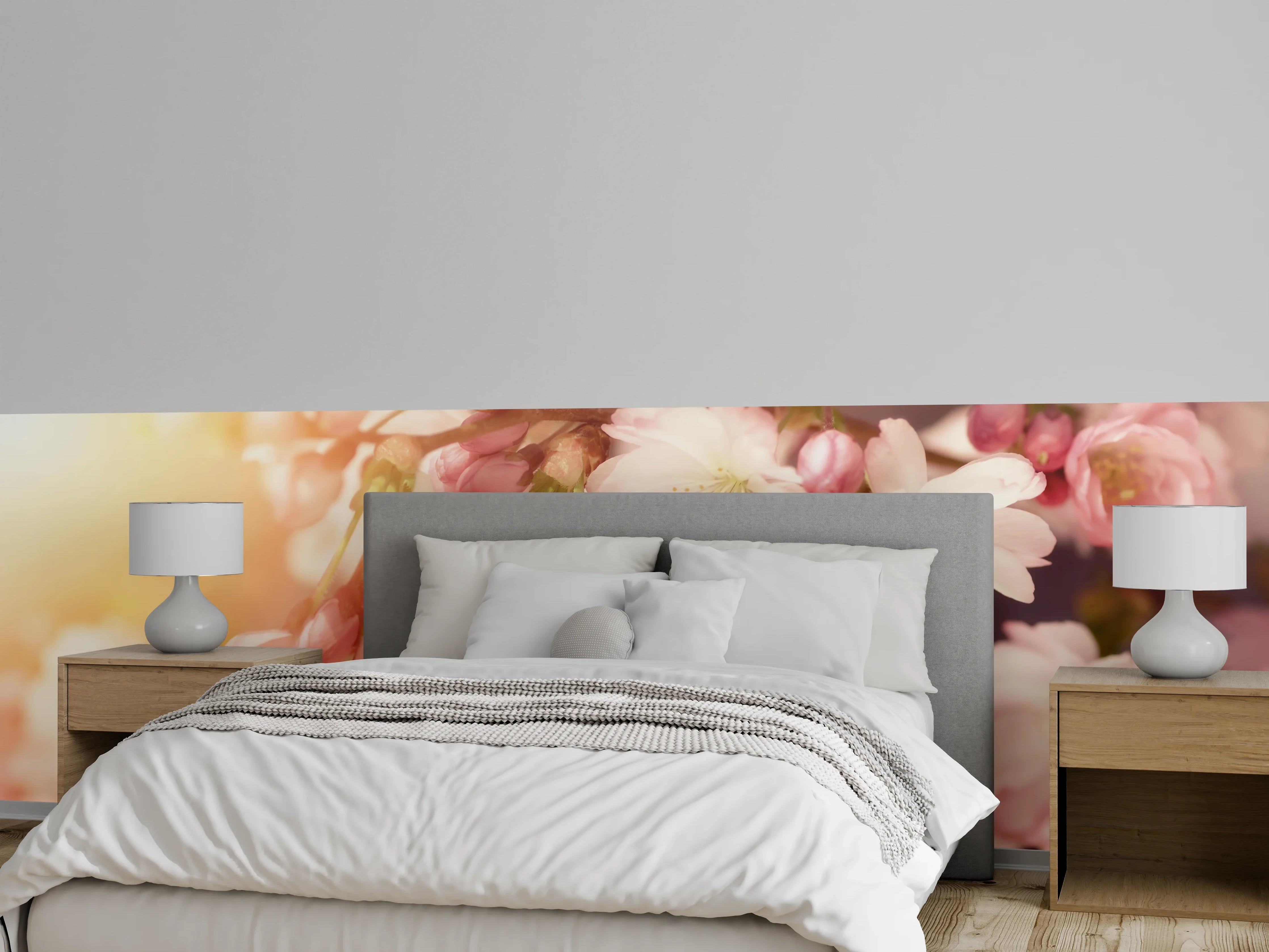 Wandverkleidung Schlafzimmer - Kirschblüten Zweig Sonnenlicht Fotokunst
