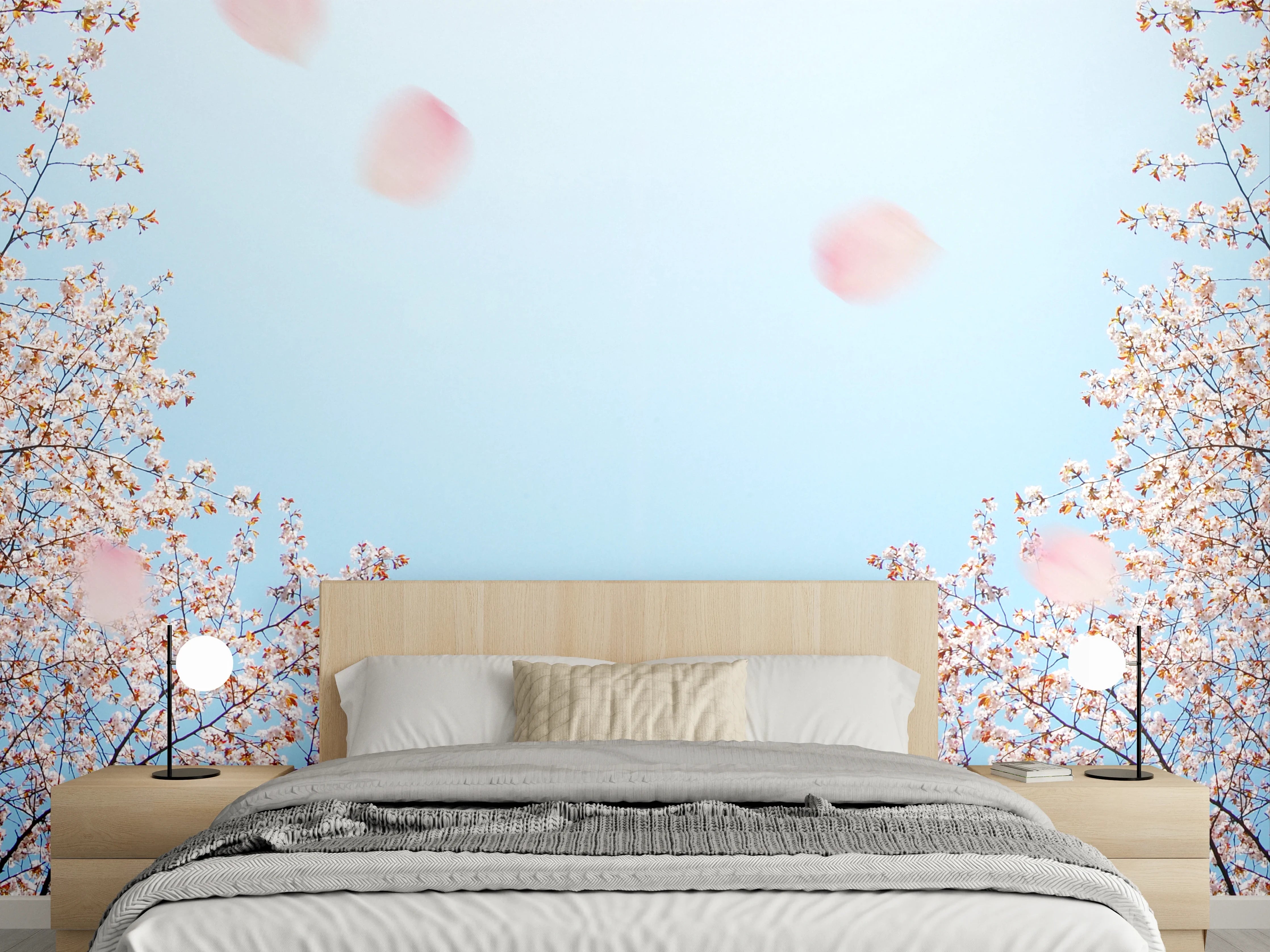 Wandverkleidung Schlafzimmer - Kirschblüten & blauer Himmel Frühling