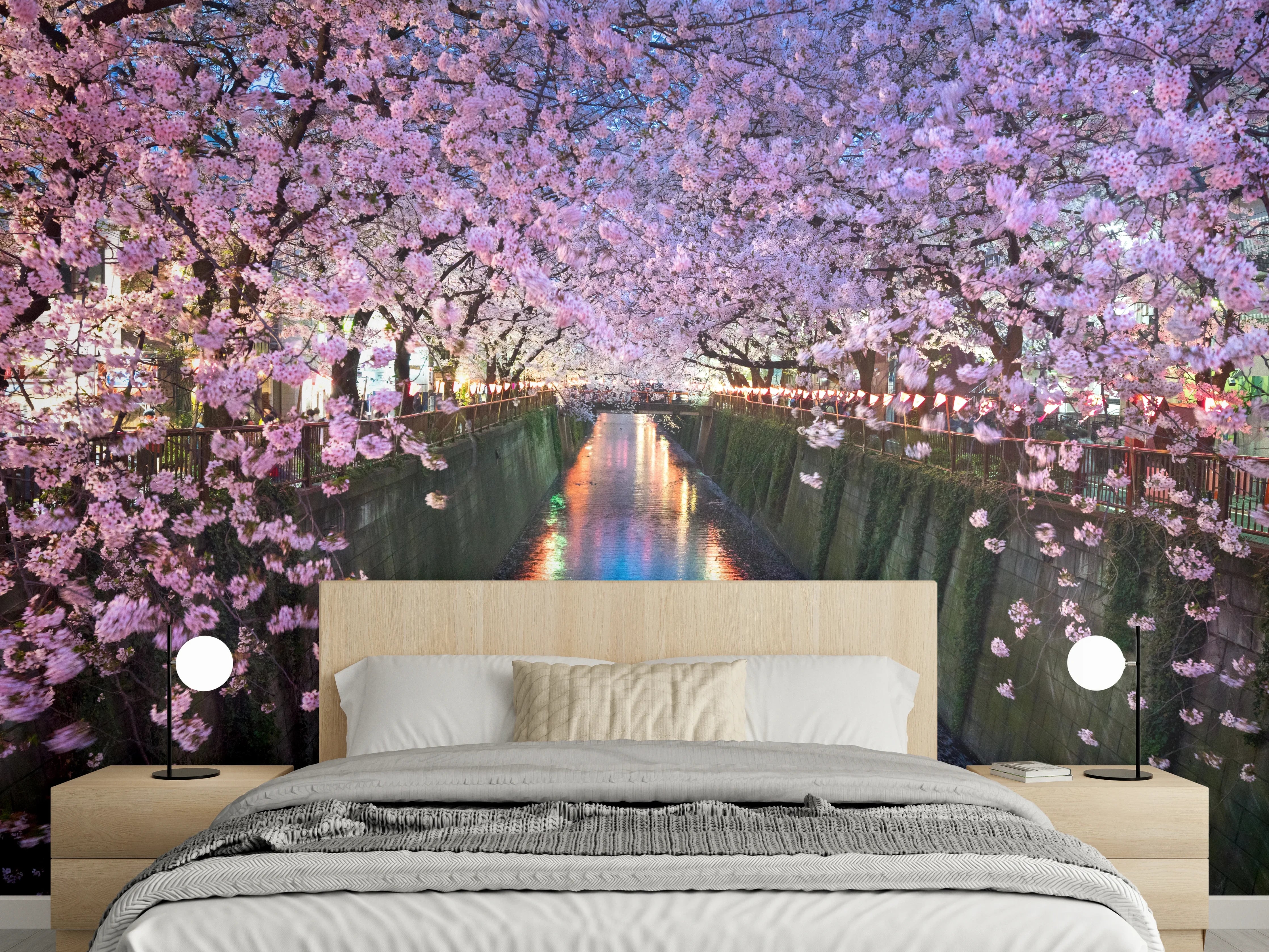Wandverkleidung Schlafzimmer - Kirschblüten bei Nacht Nakameguro - Tokio