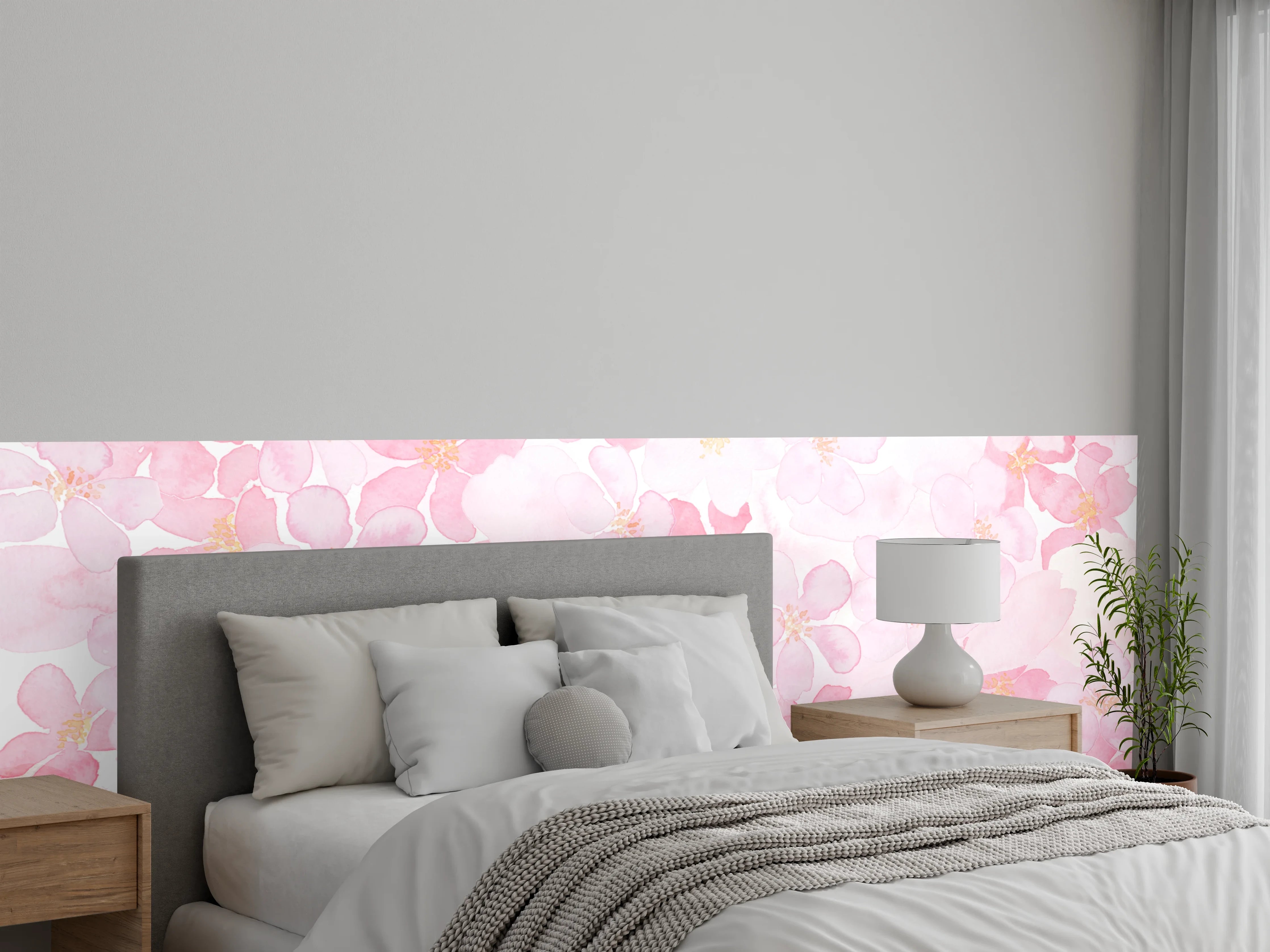 Wandverkleidung Schlafzimmer - Kirschblüten in Rosé und Nebelweiß