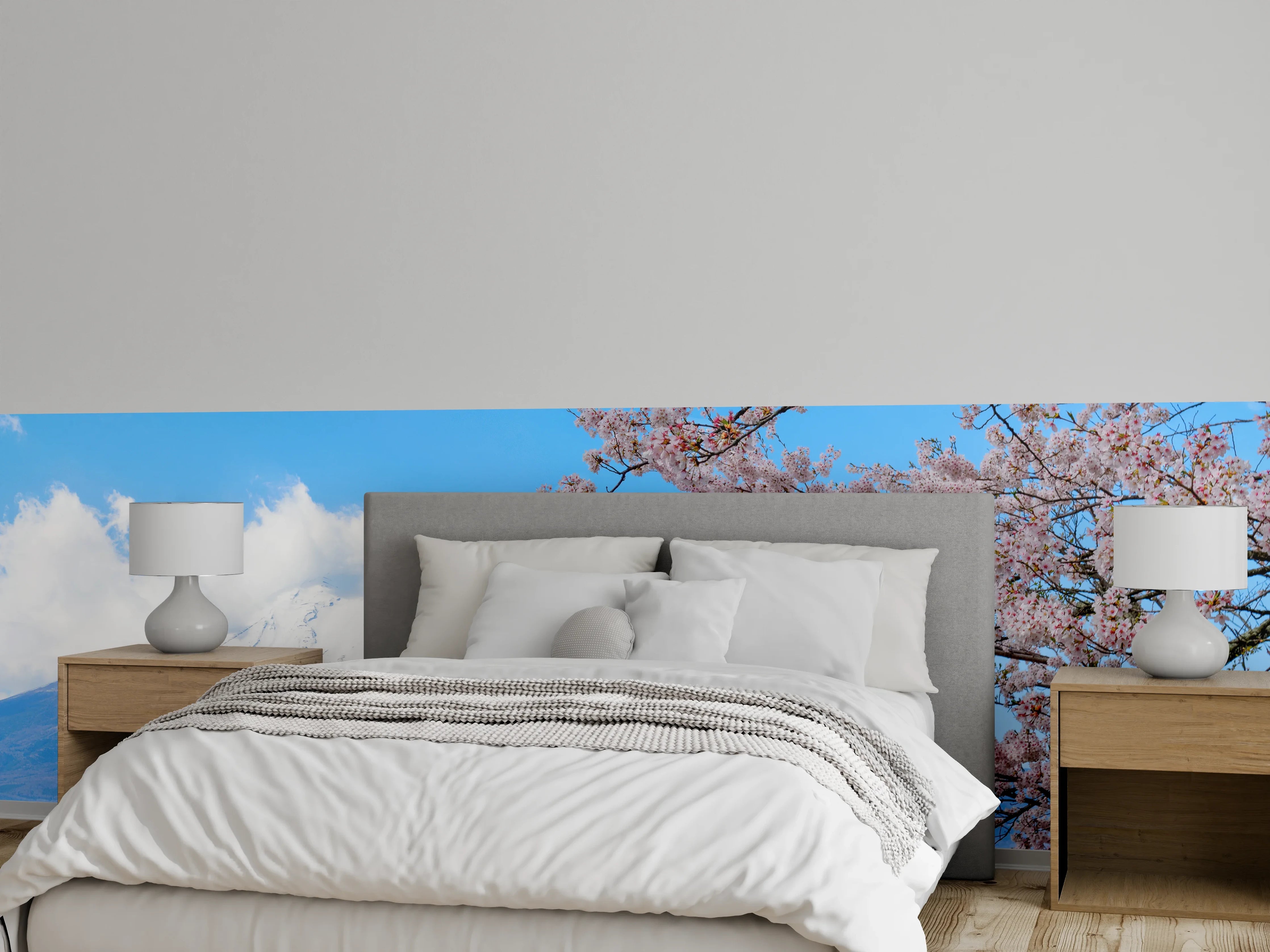 Wandverkleidung Schlafzimmer - Kirschblüten und Fuji in Japan