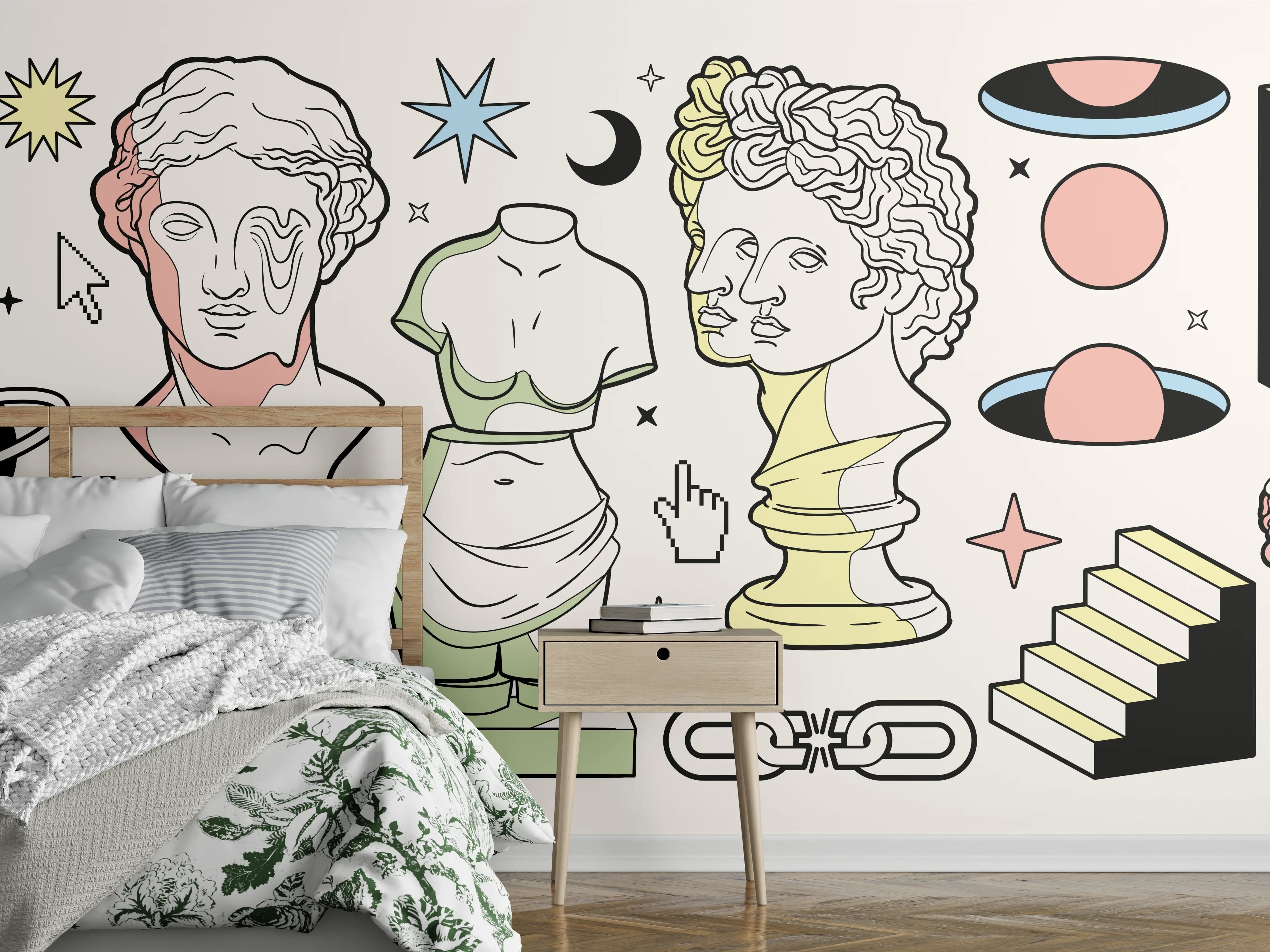 Wandverkleidung Schlafzimmer - Klassik-Inspirierte Illustrationsreihe