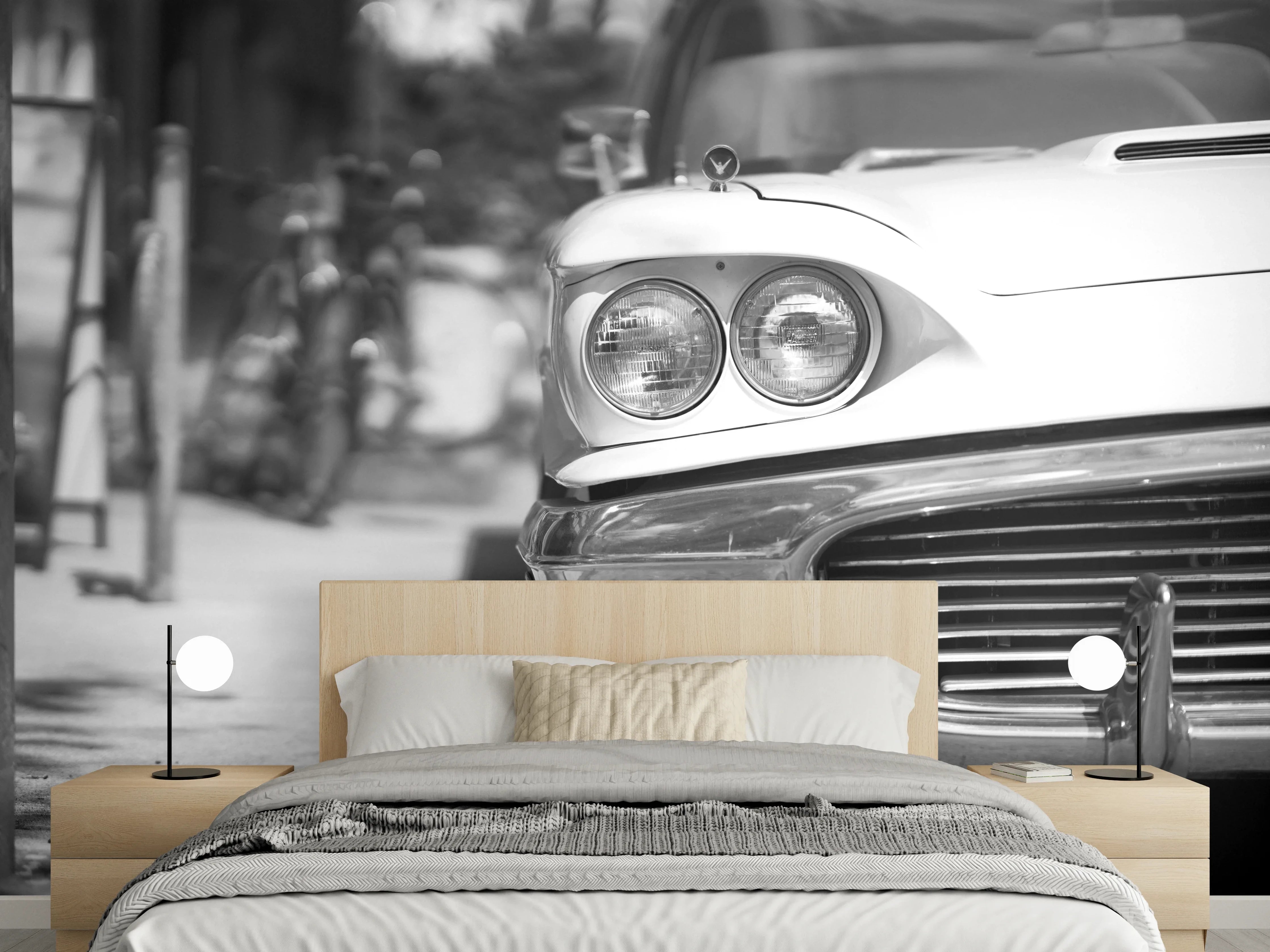 Wandverkleidung Schlafzimmer - Klassisches Vintage Auto Schwarz-Weiß