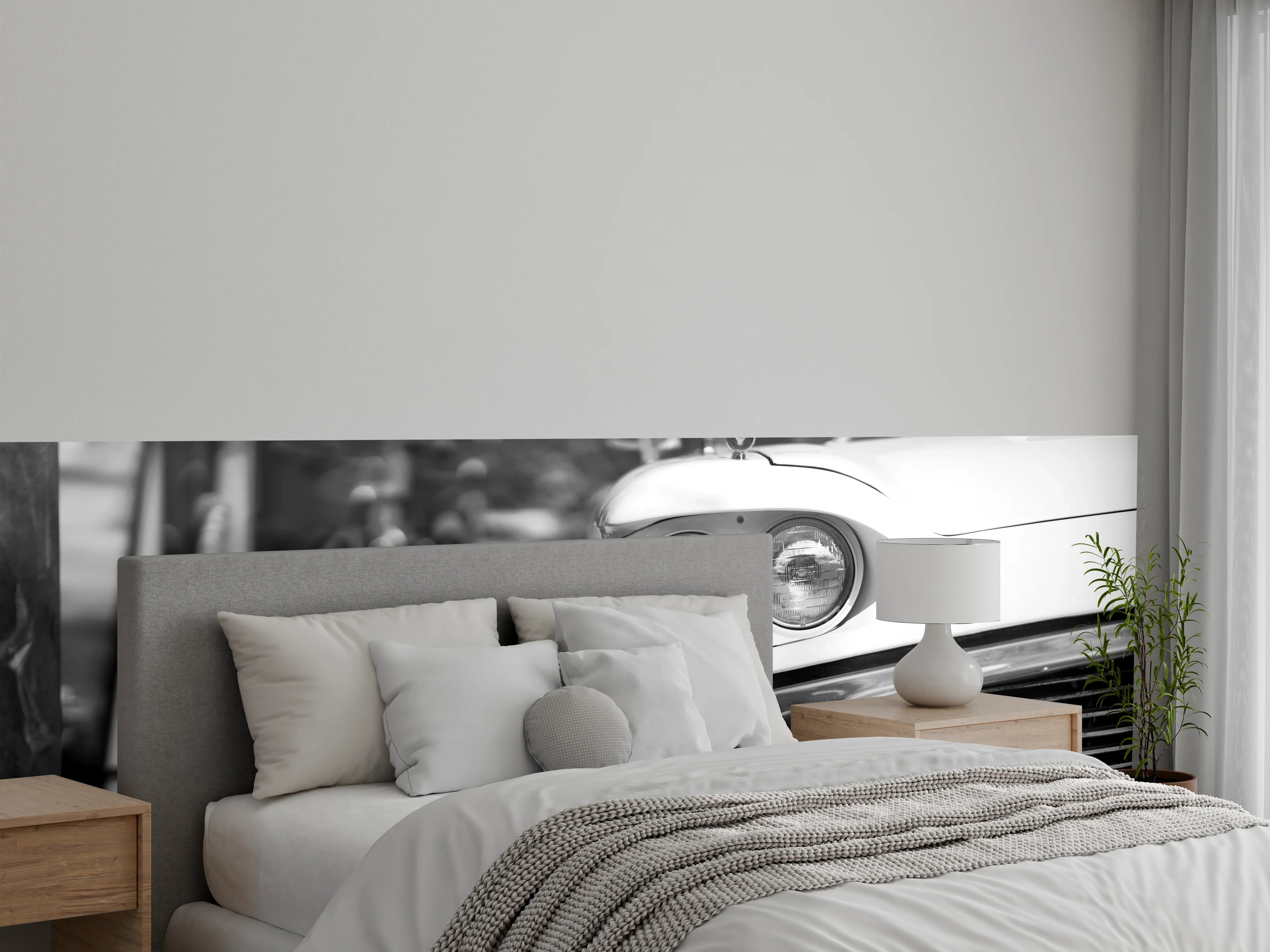 Wandverkleidung Schlafzimmer - Klassisches Vintage Auto Schwarz-Weiß