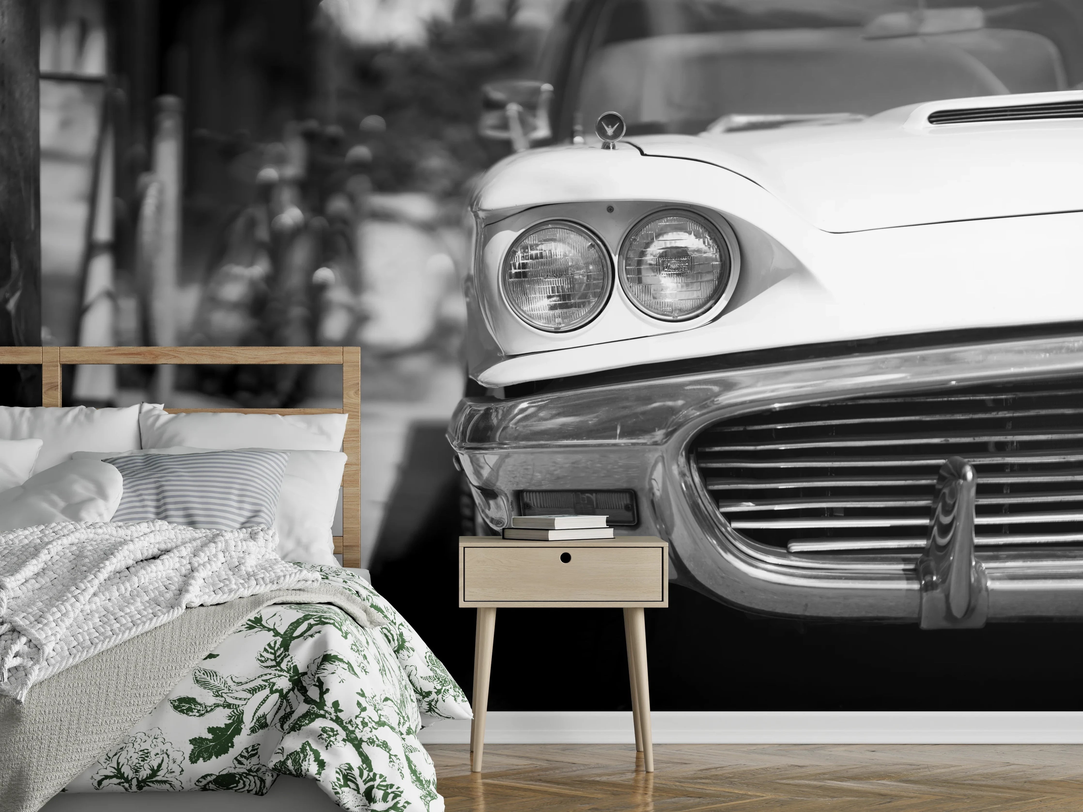Wandverkleidung Schlafzimmer - Klassisches Vintage Auto Schwarz-Weiß
