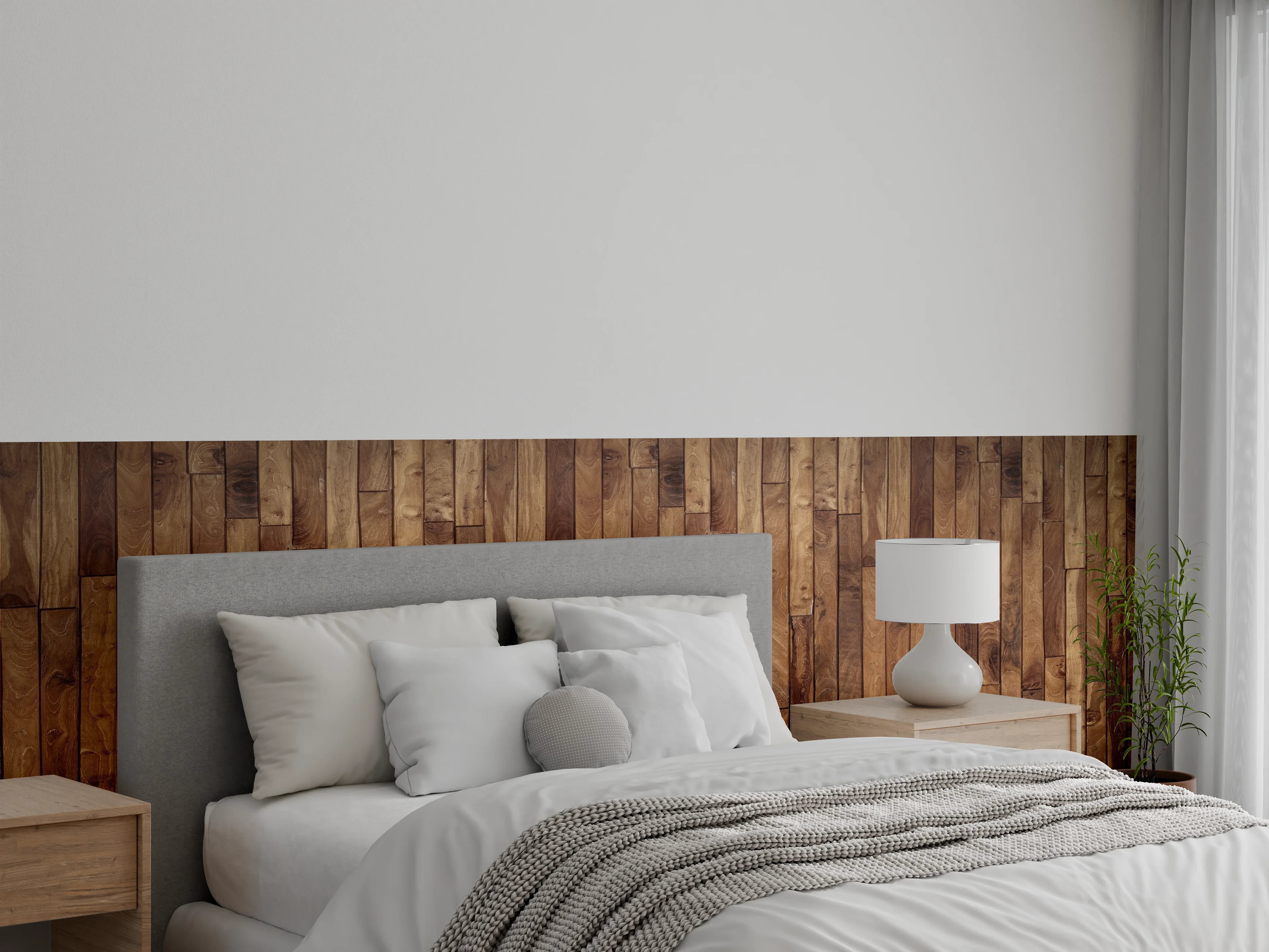 Wandverkleidung Schlafzimmer - Kleine Kiefernholzstücke