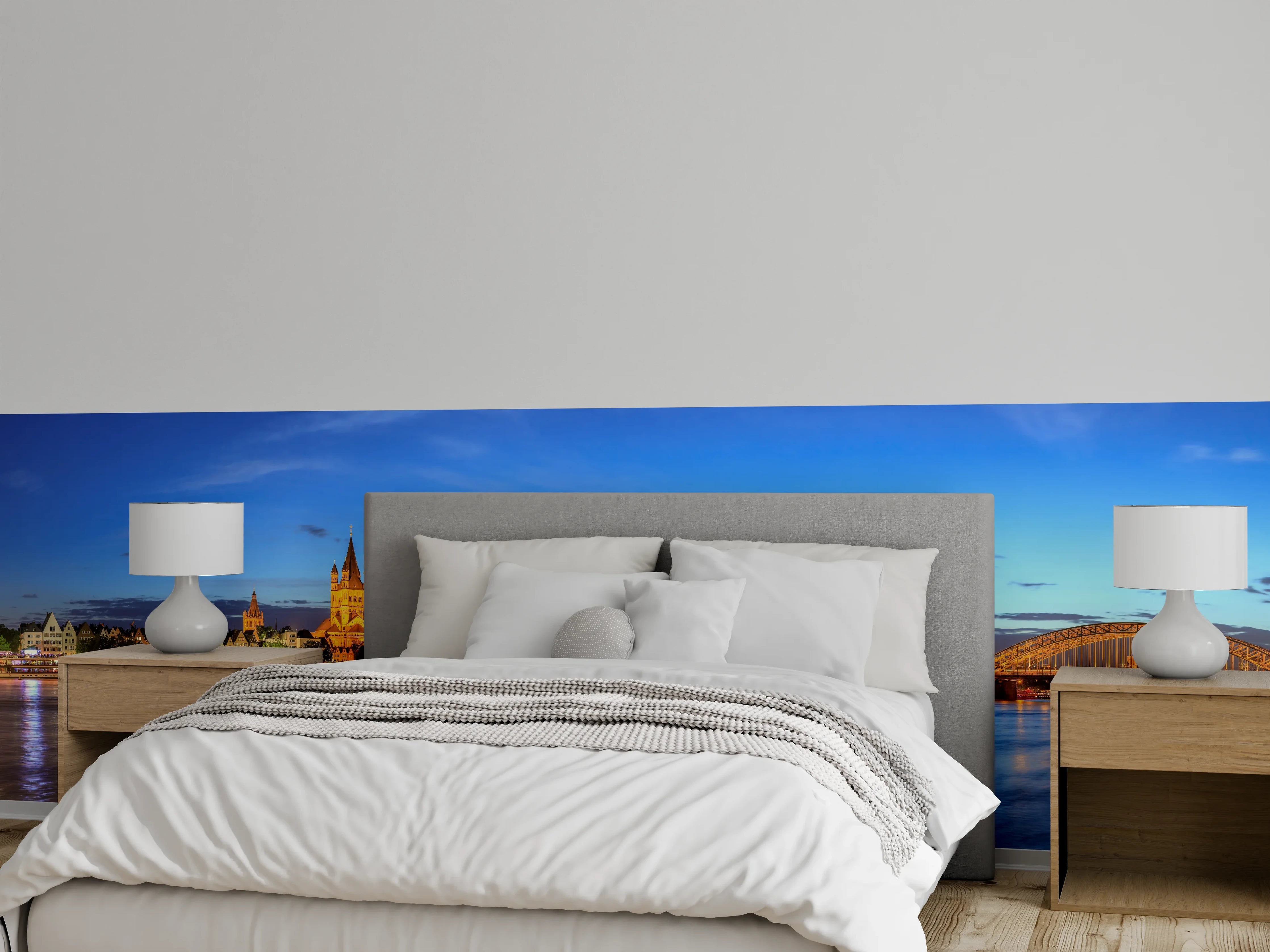 Wandverkleidung Schlafzimmer - Kölner Skyline - Nachts