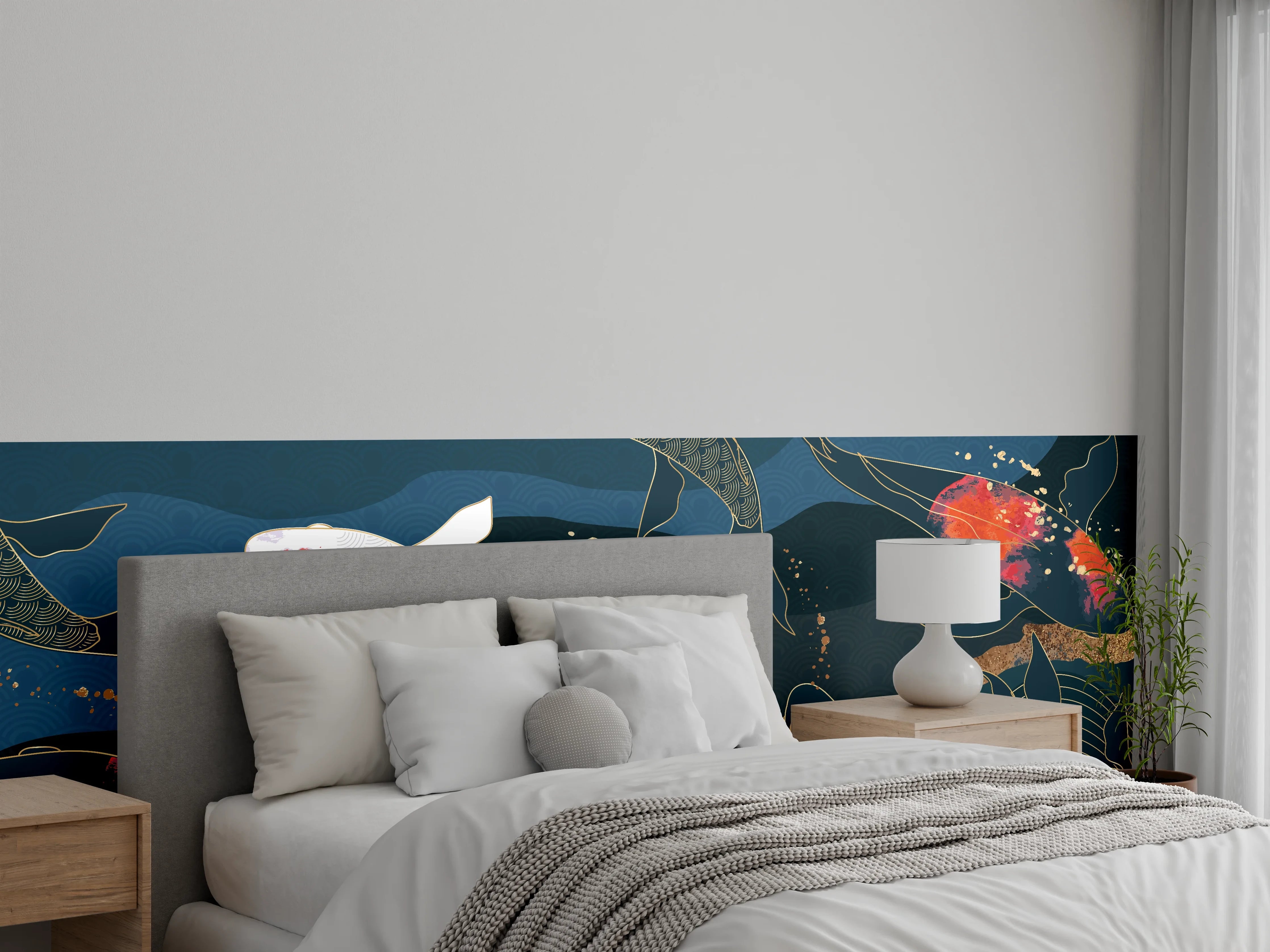Wandverkleidung Schlafzimmer - Koi-Fische Illustration Bunt