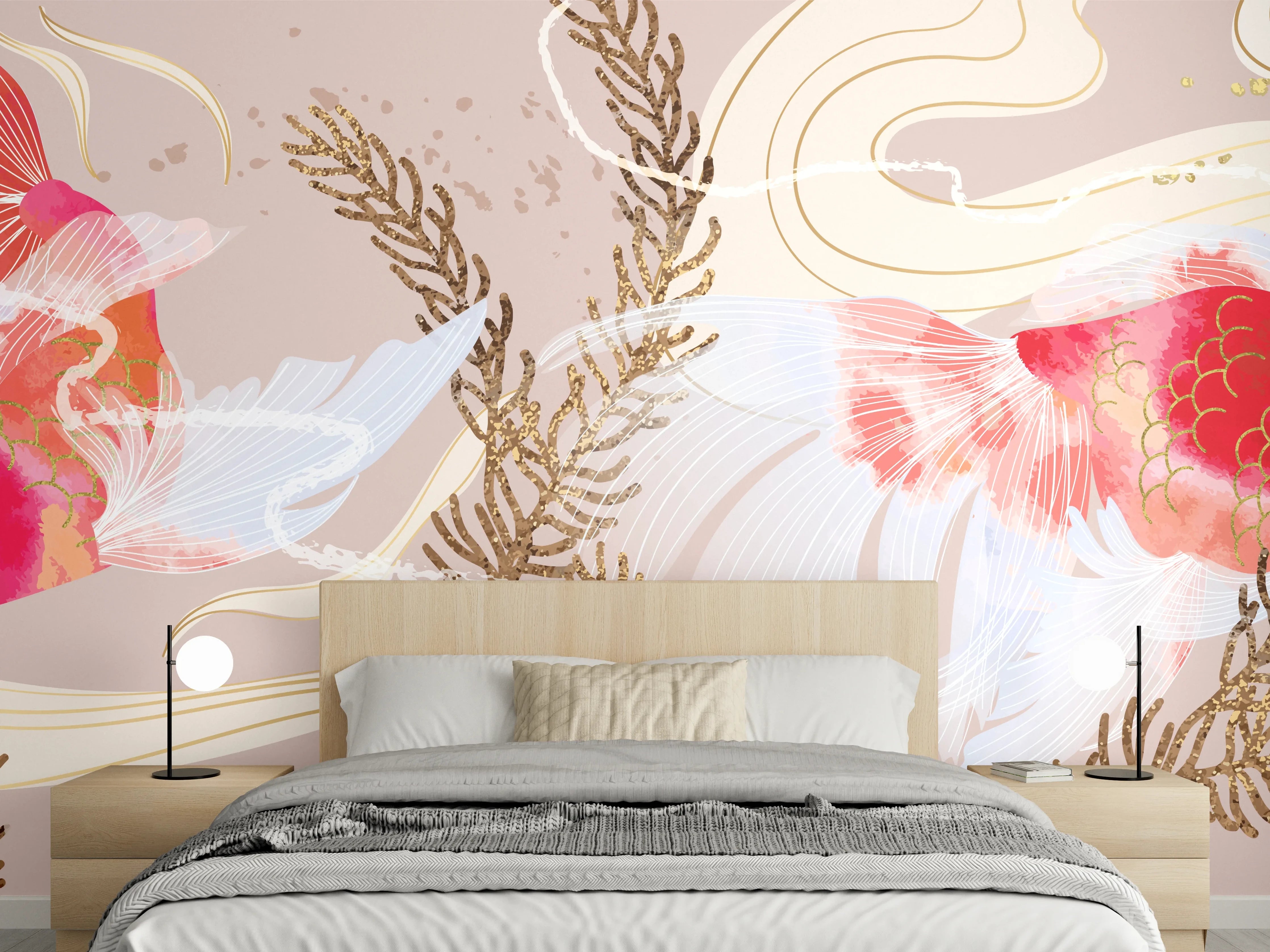Wandverkleidung Schlafzimmer - Koi-Karpfen Kunst Illustration