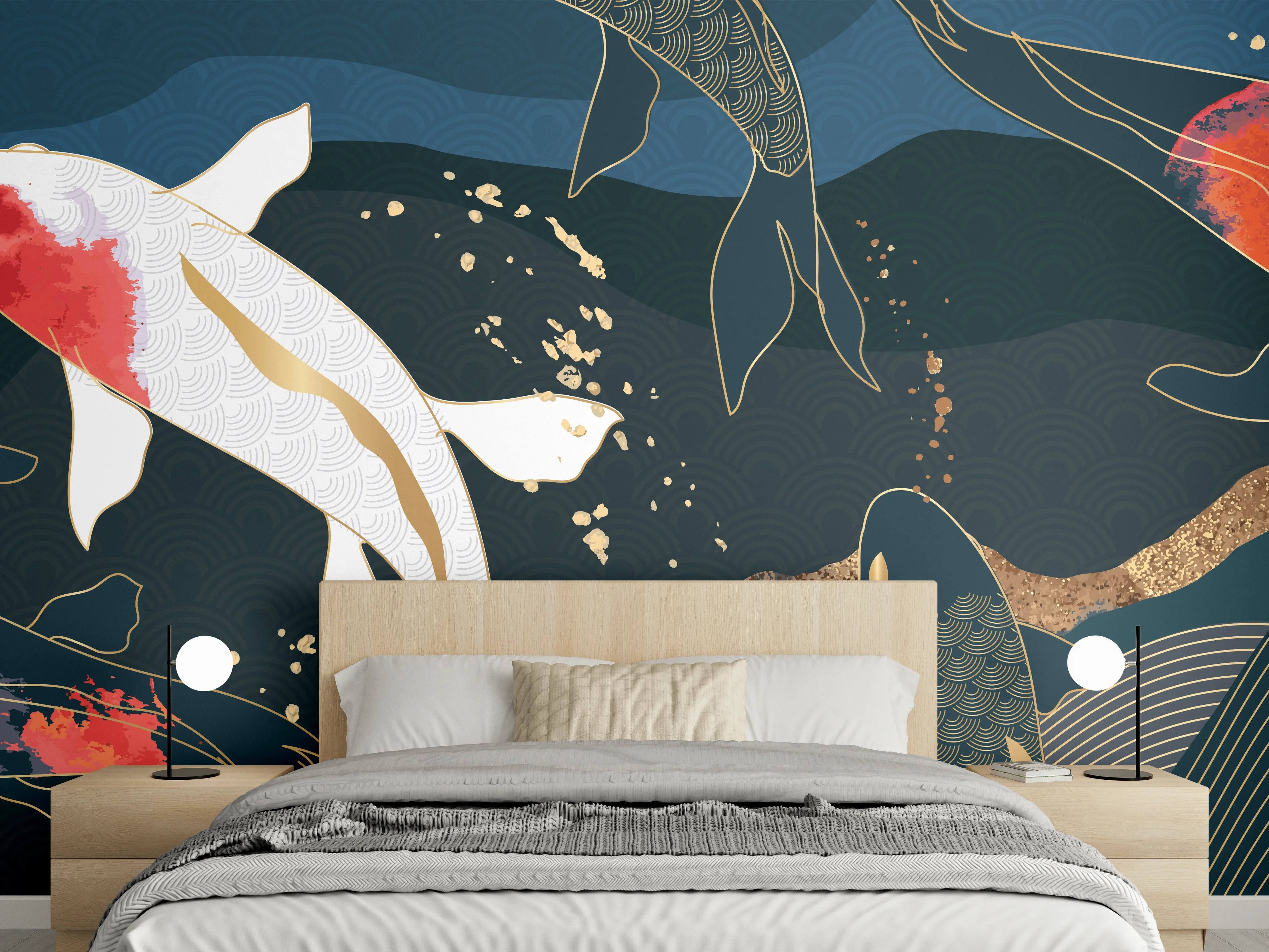 Wandverkleidung Schlafzimmer - Koi-Karpfen Kunstdruck