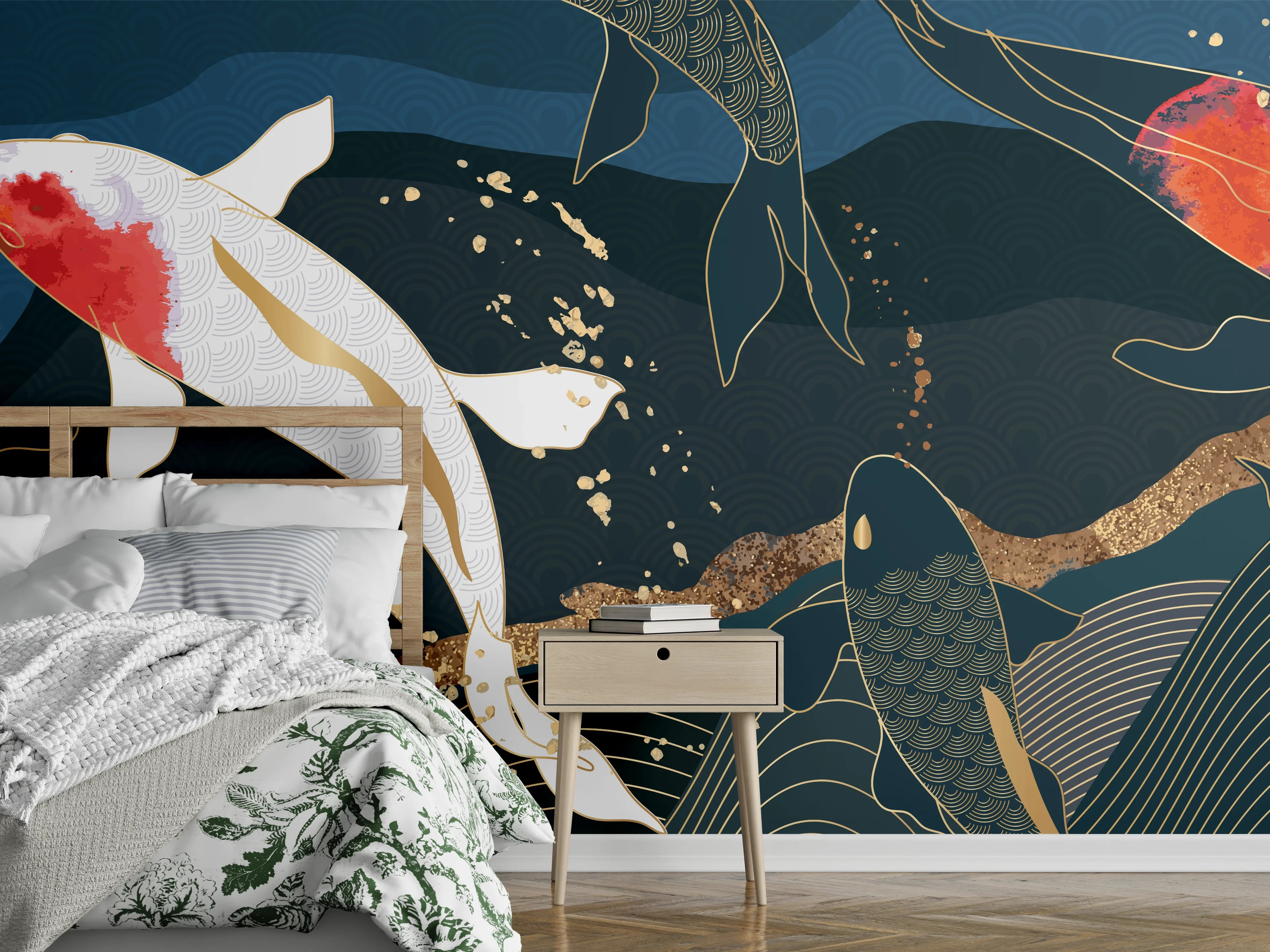 Wandverkleidung Schlafzimmer - Koi-Karpfen Kunstdruck