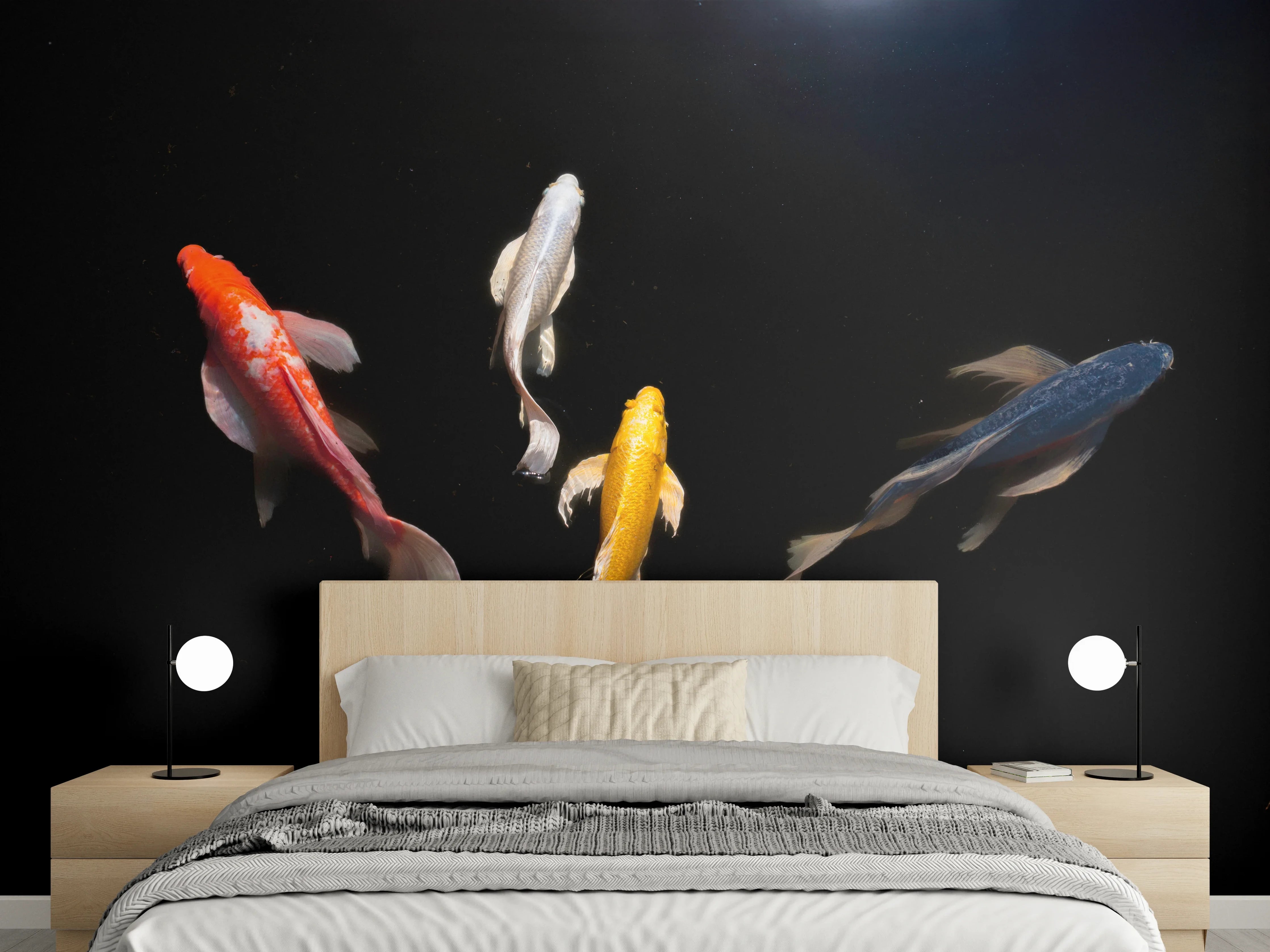 Wandverkleidung Schlafzimmer - Koi-Karpfen Schwarz Rot Gelb