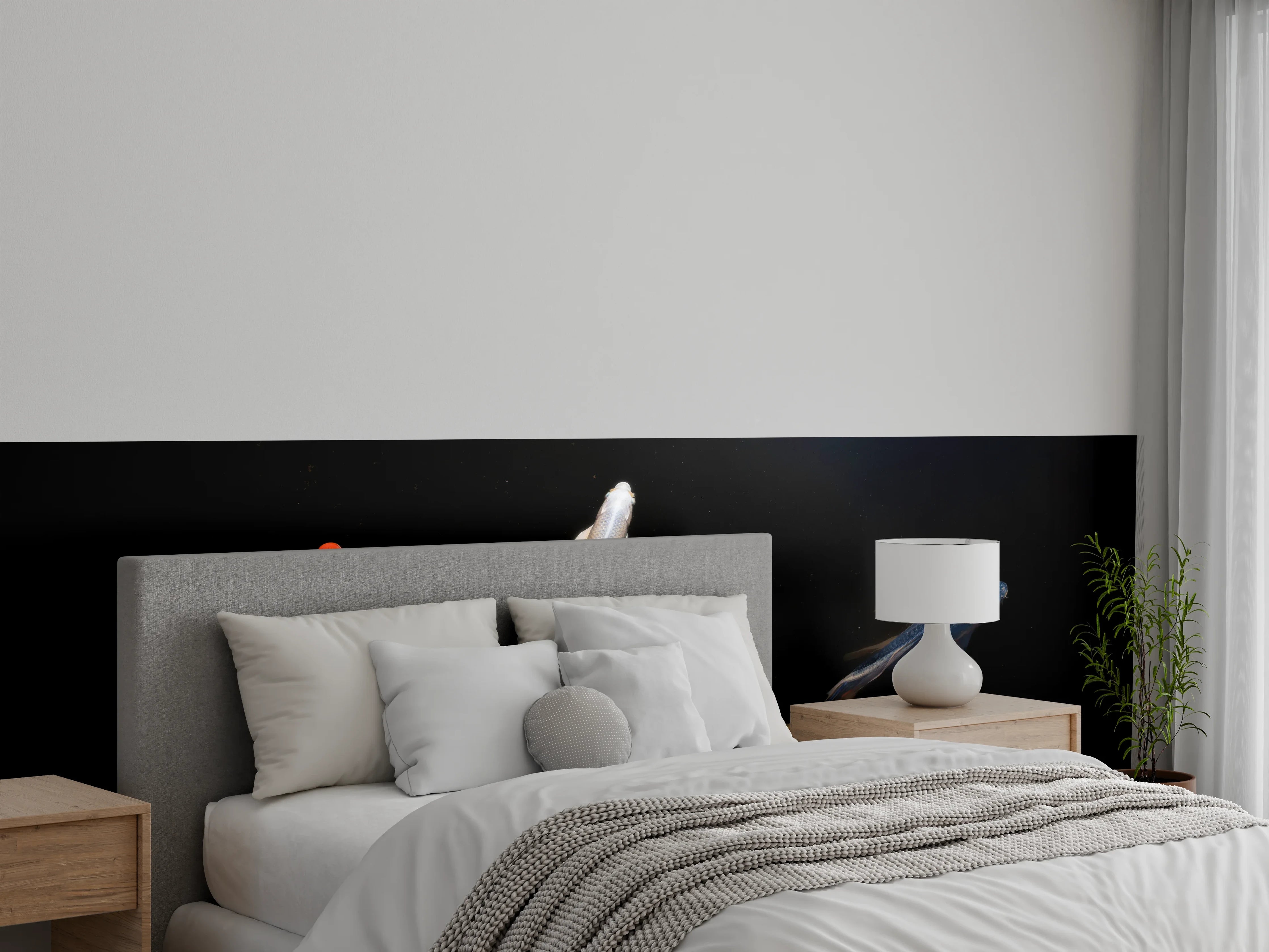 Wandverkleidung Schlafzimmer - Koi-Karpfen Schwarz Rot Gelb