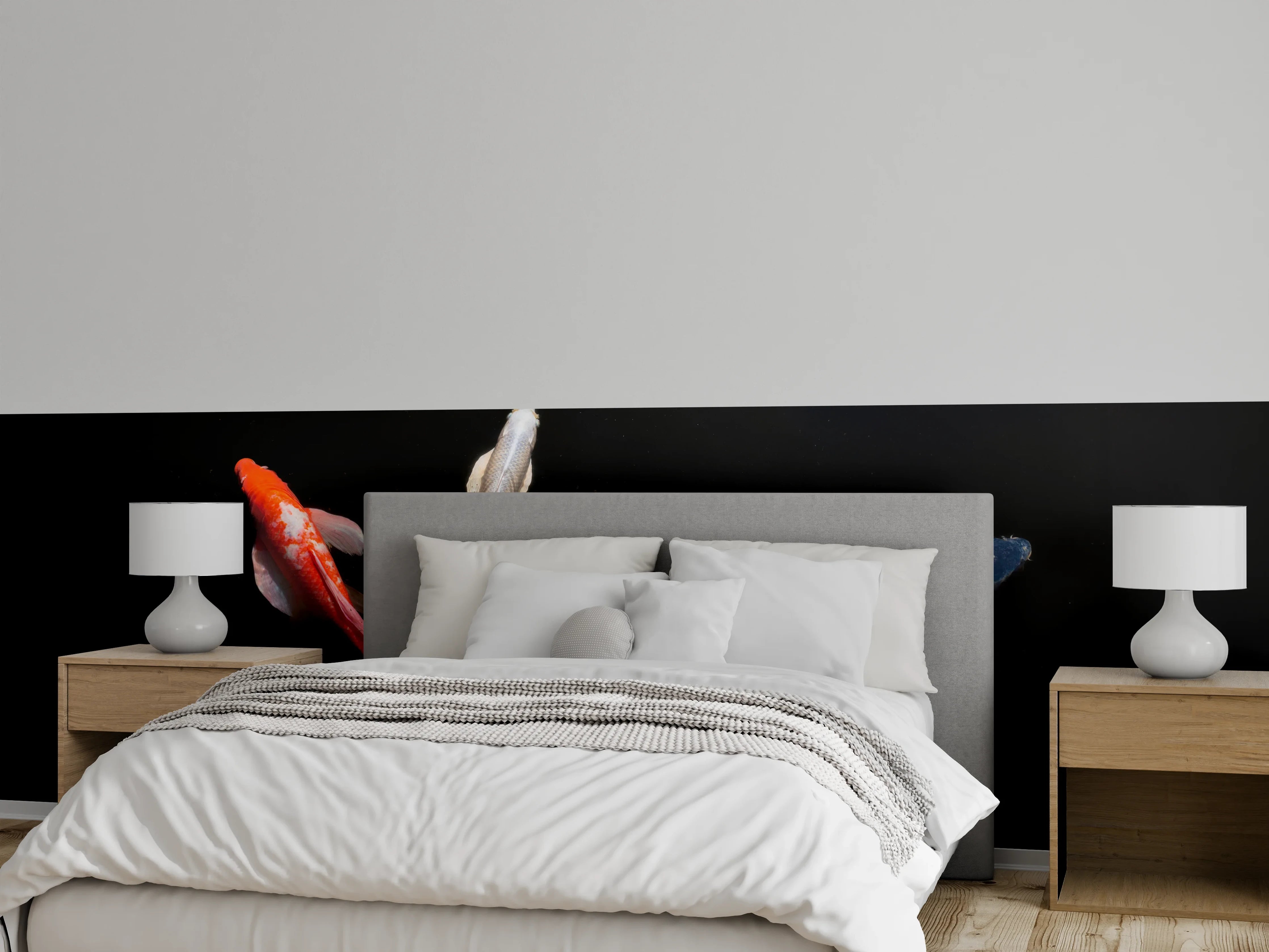 Wandverkleidung Schlafzimmer - Koi-Karpfen Schwarz Rot Gelb