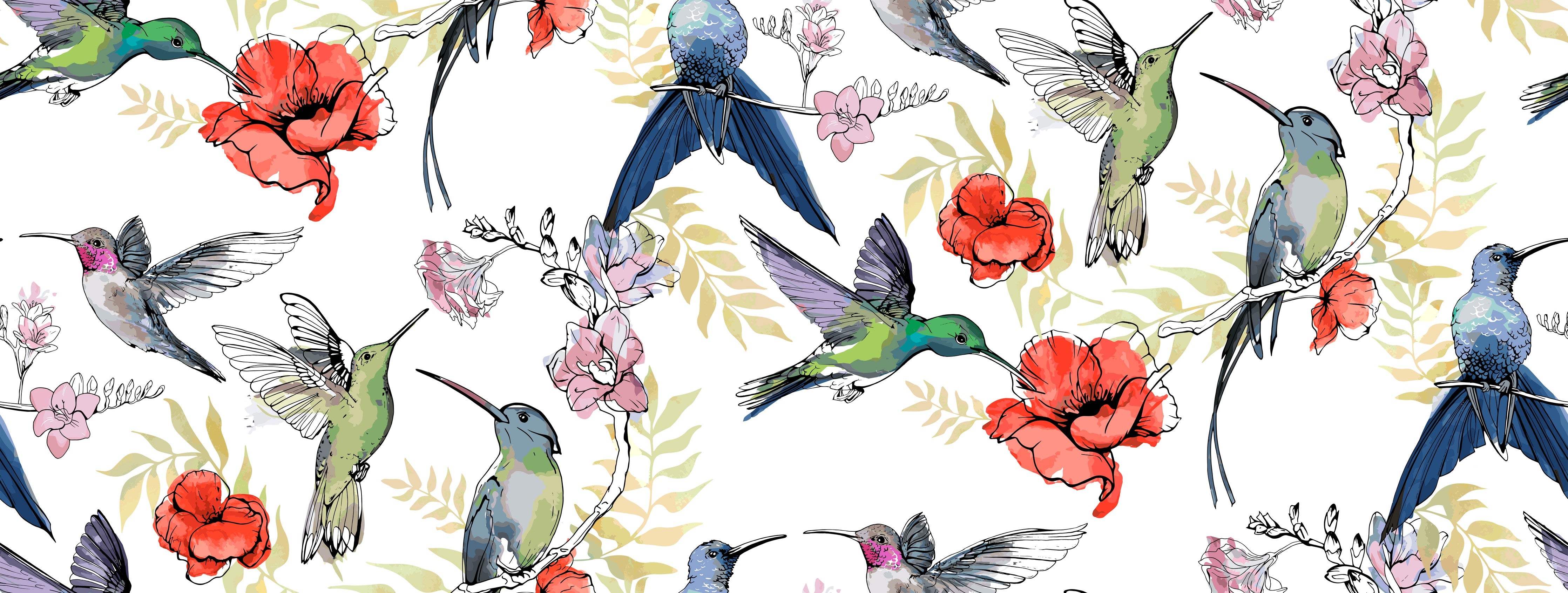 Wandverkleidung Schlafzimmer-Kolibri Blumenmuster Design