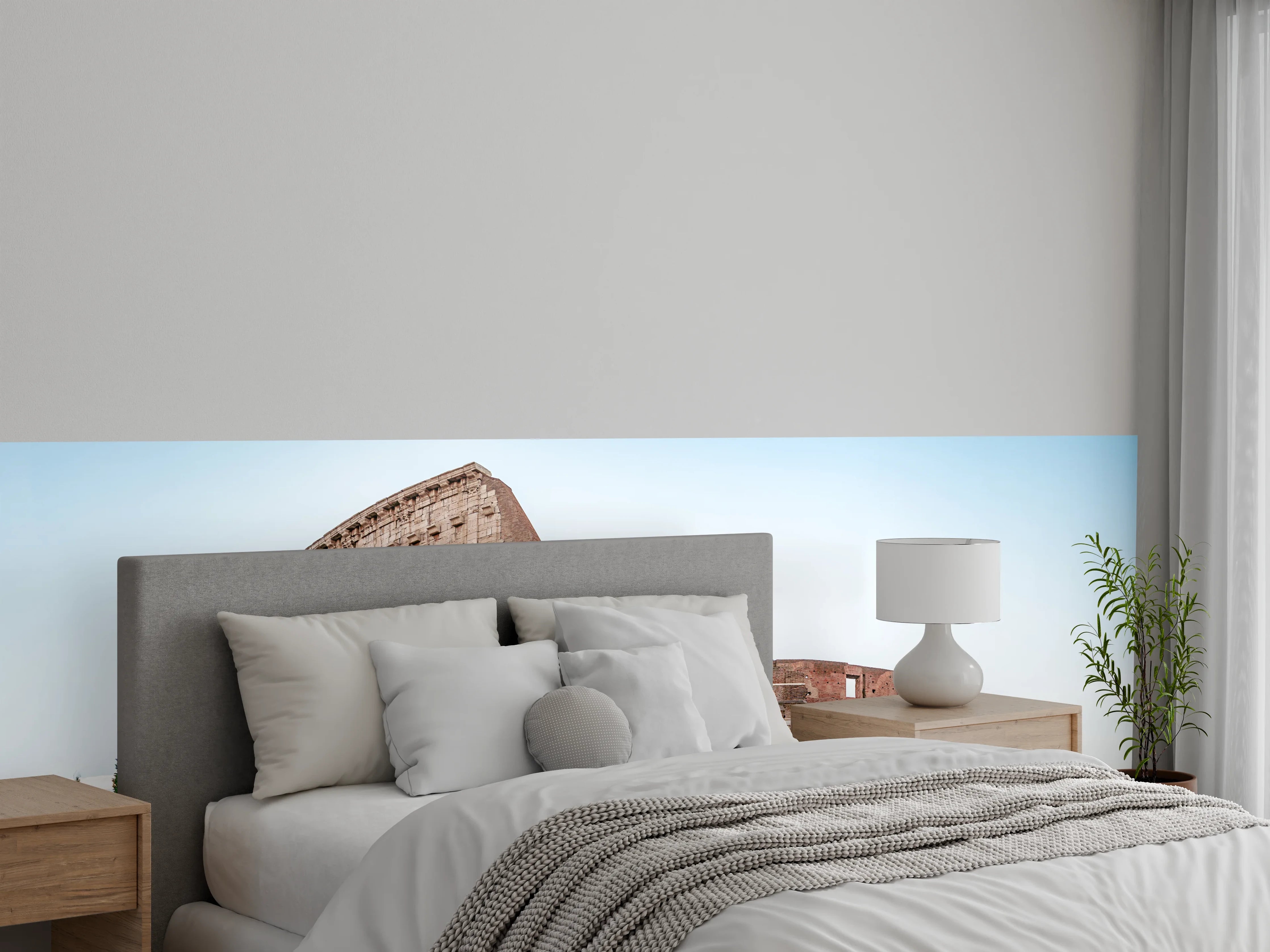 Wandverkleidung Schlafzimmer - Kolosseum Panorama Rom Beige-Blau
