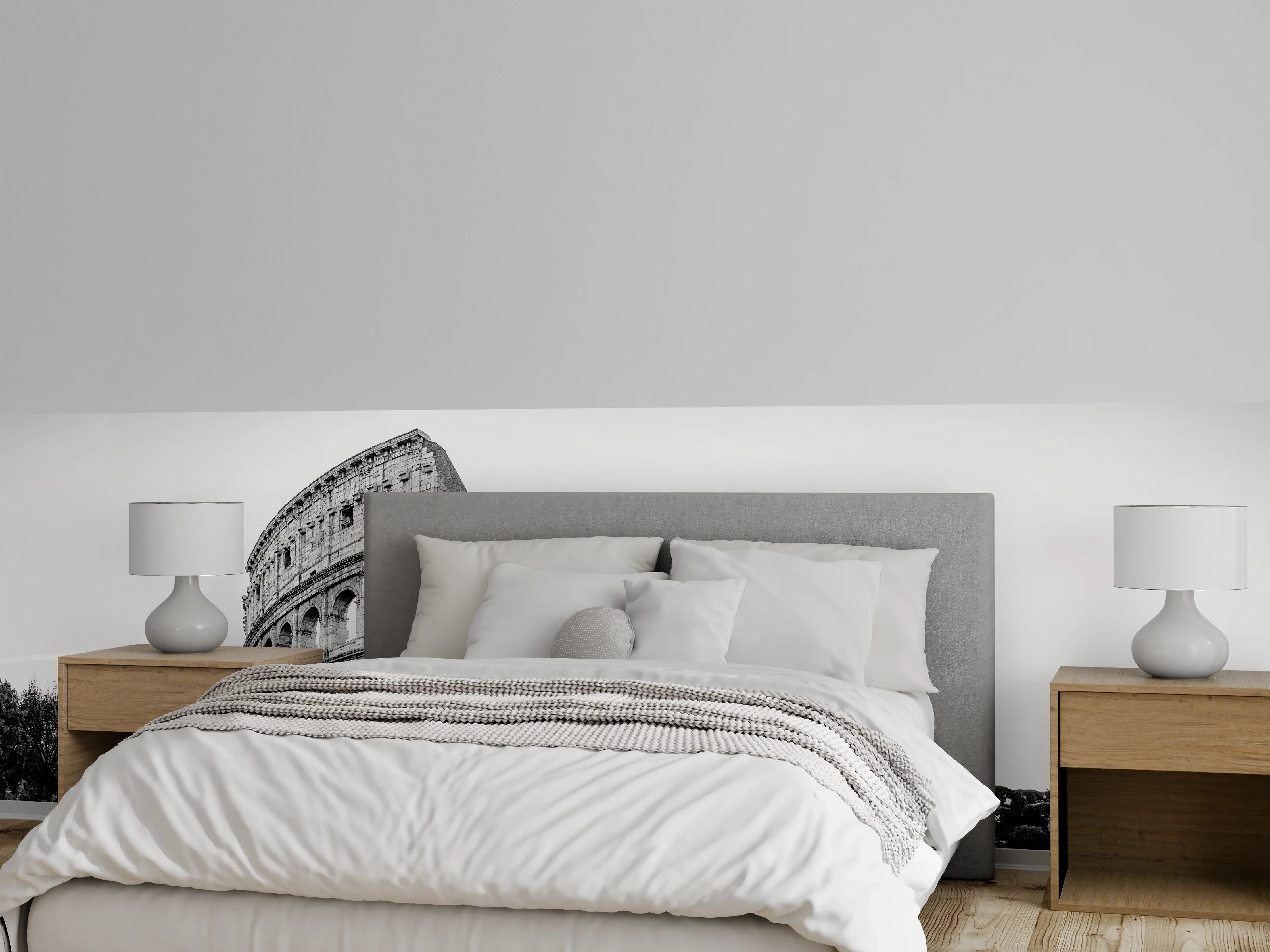 Wandverkleidung Schlafzimmer - Kolosseum Schwarz-Weiß Panorama