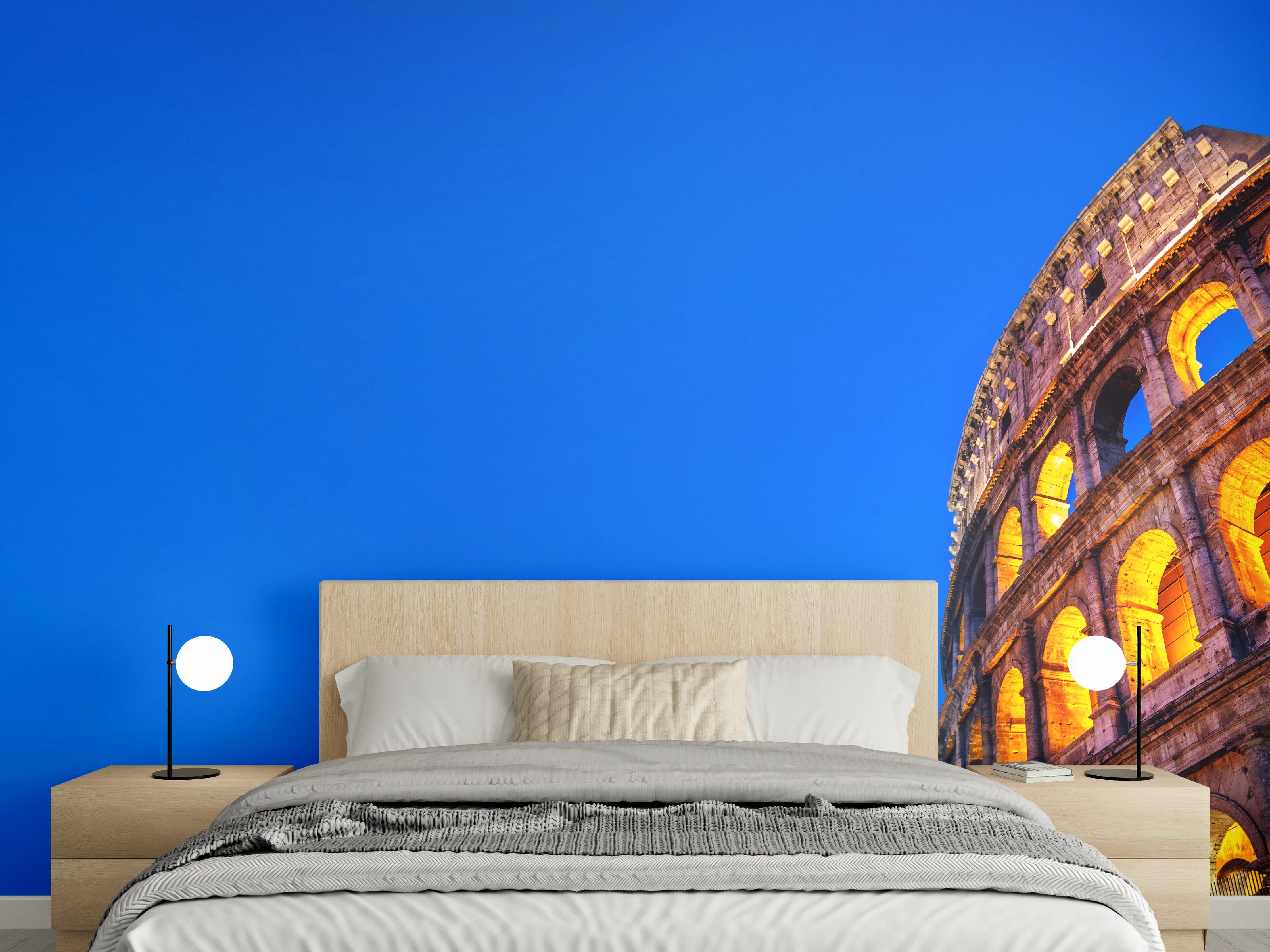 Wandverkleidung Schlafzimmer - Kolosseum bei Nacht Blau-Orange