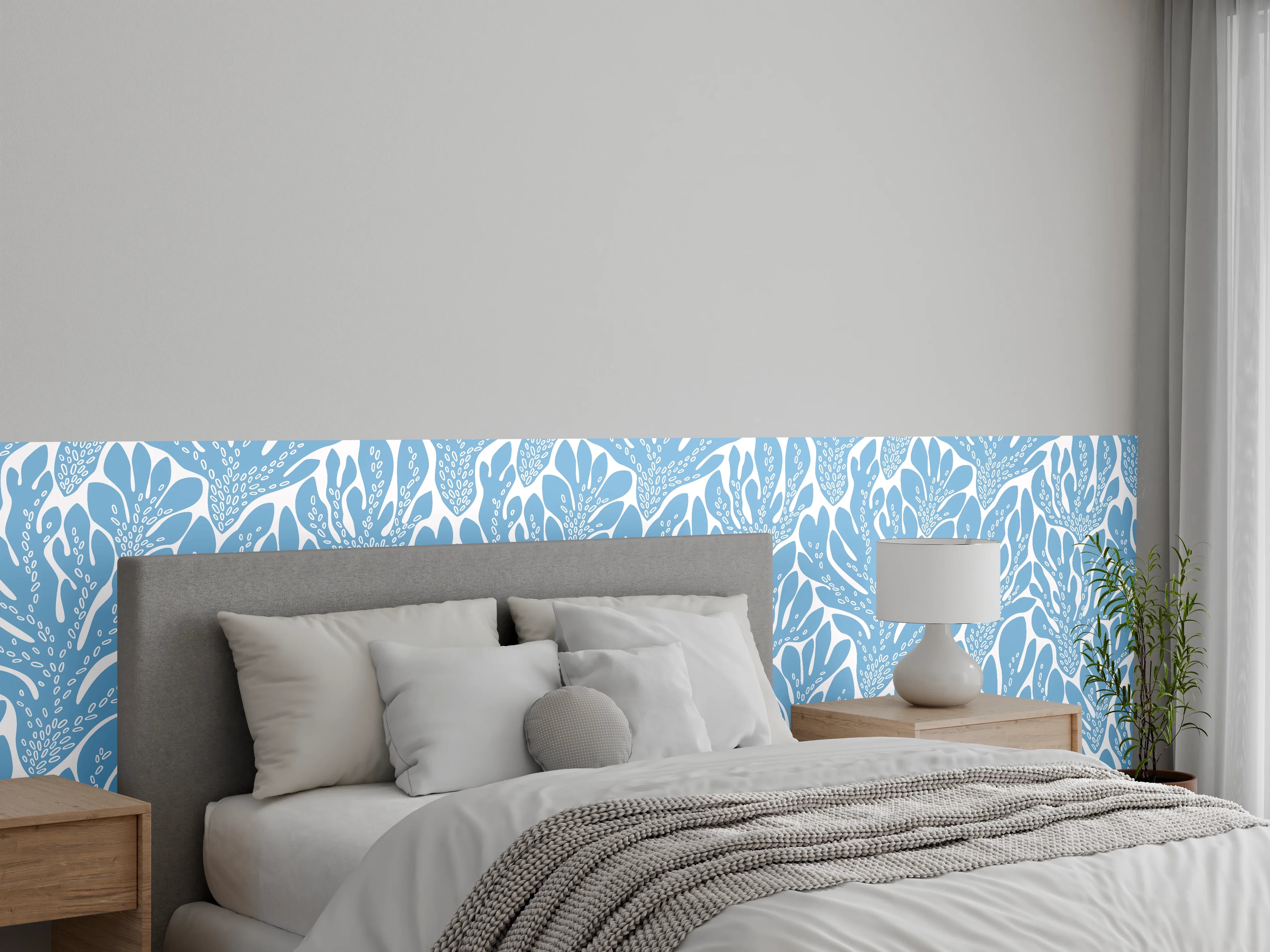 Wandverkleidung Schlafzimmer - Korallen-Abstract Blau-Weiß
