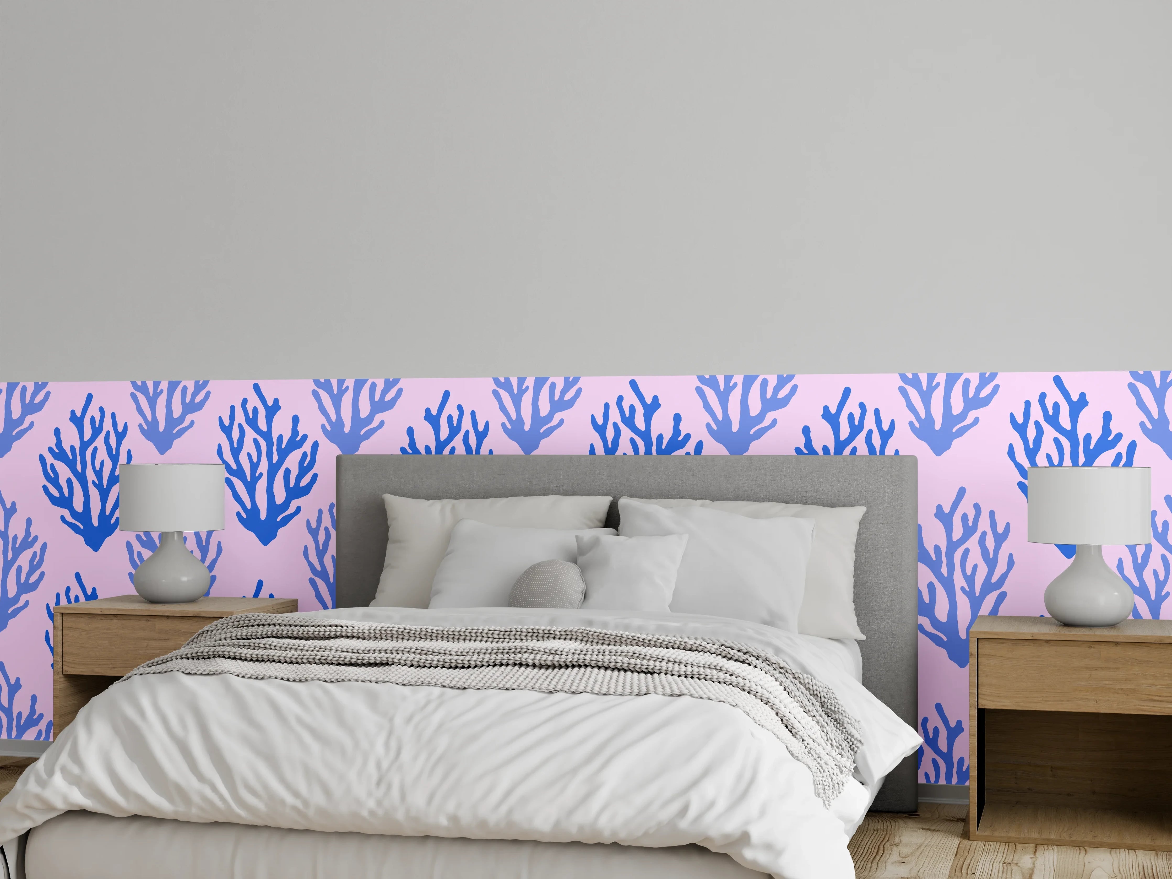 Wandverkleidung Schlafzimmer - Korallenmuster Blau-Rosa