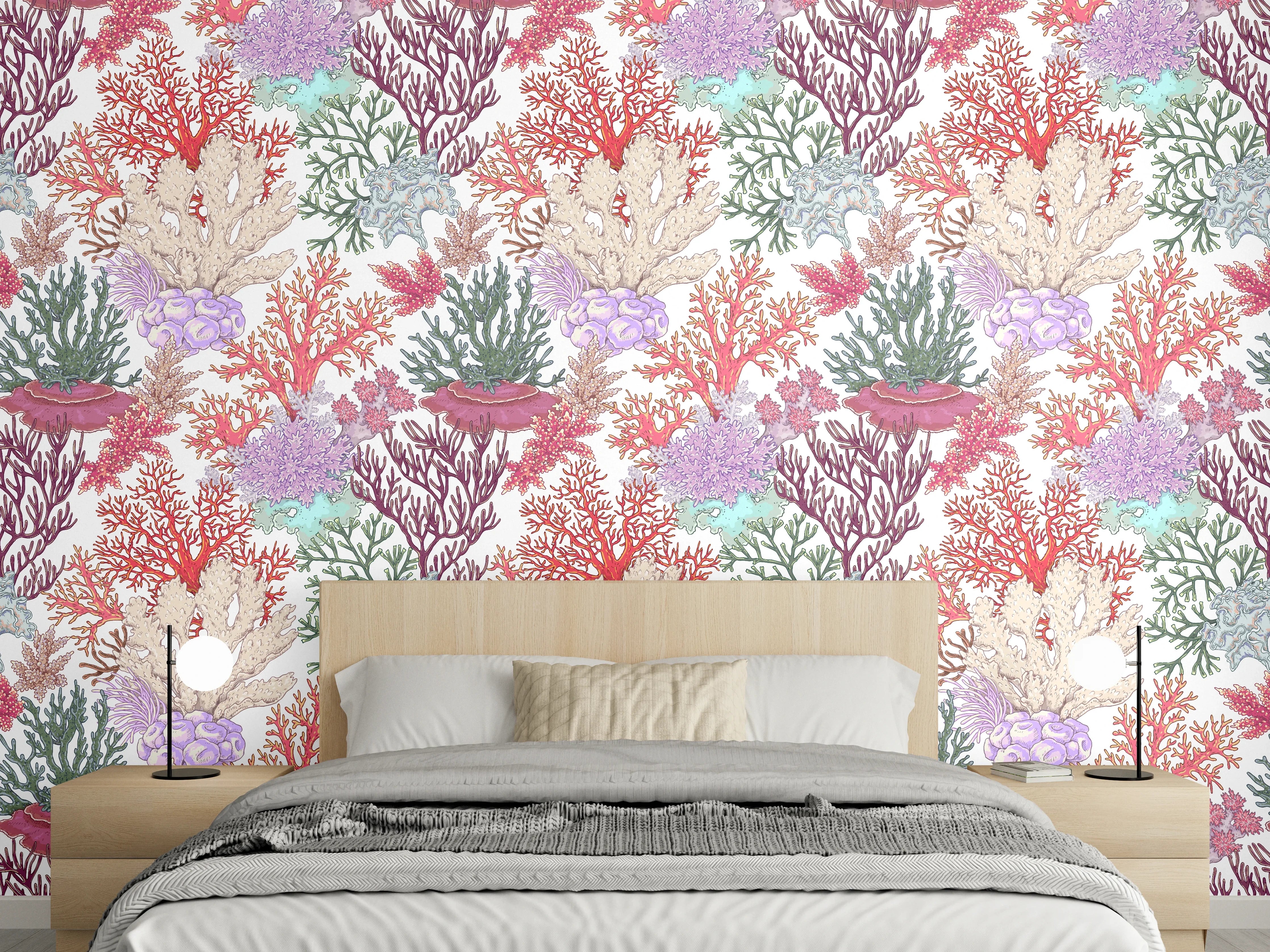 Wandverkleidung Schlafzimmer - Korallenmuster Rosa-Beige