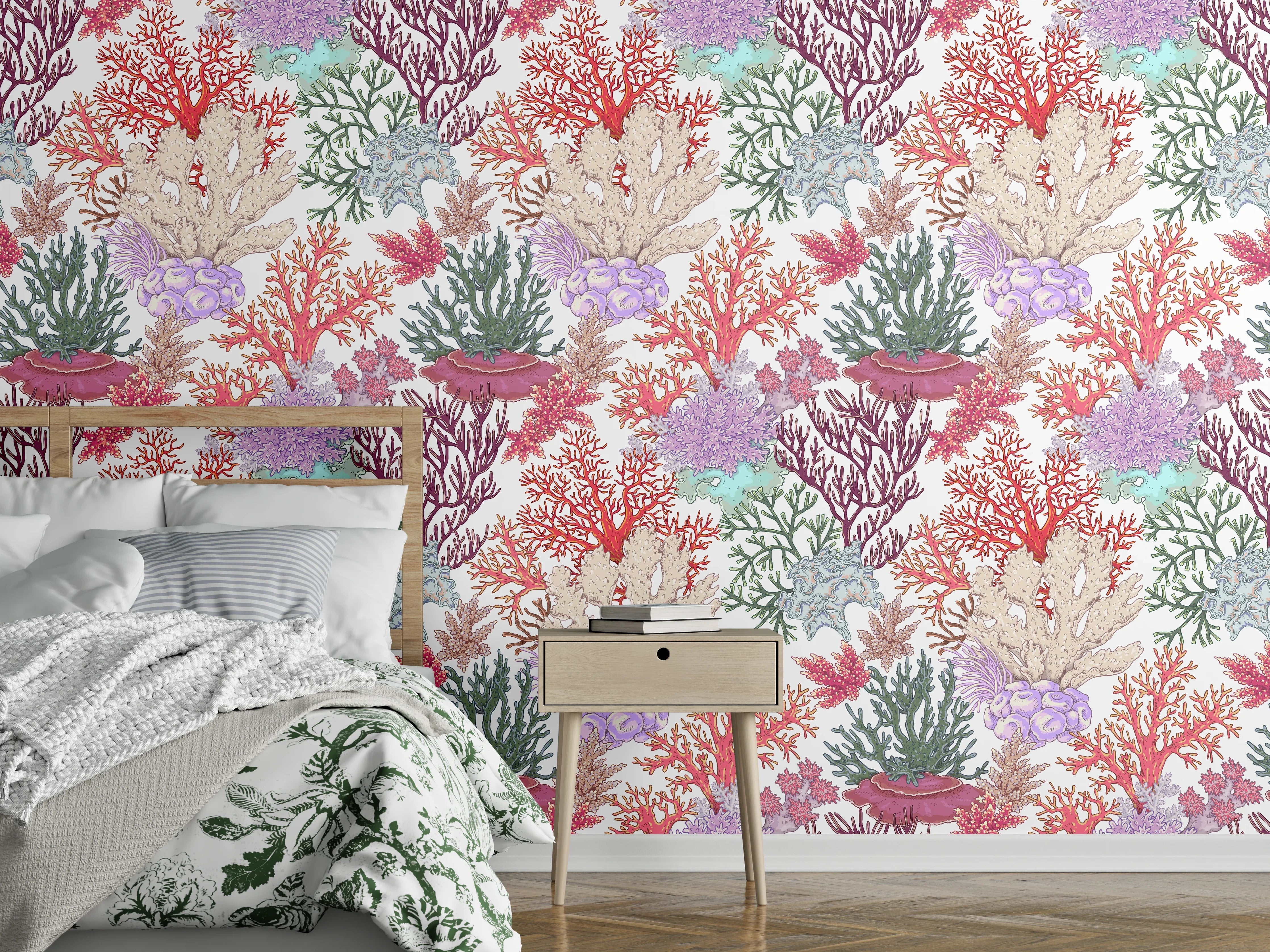 Wandverkleidung Schlafzimmer - Korallenmuster Rosa-Beige