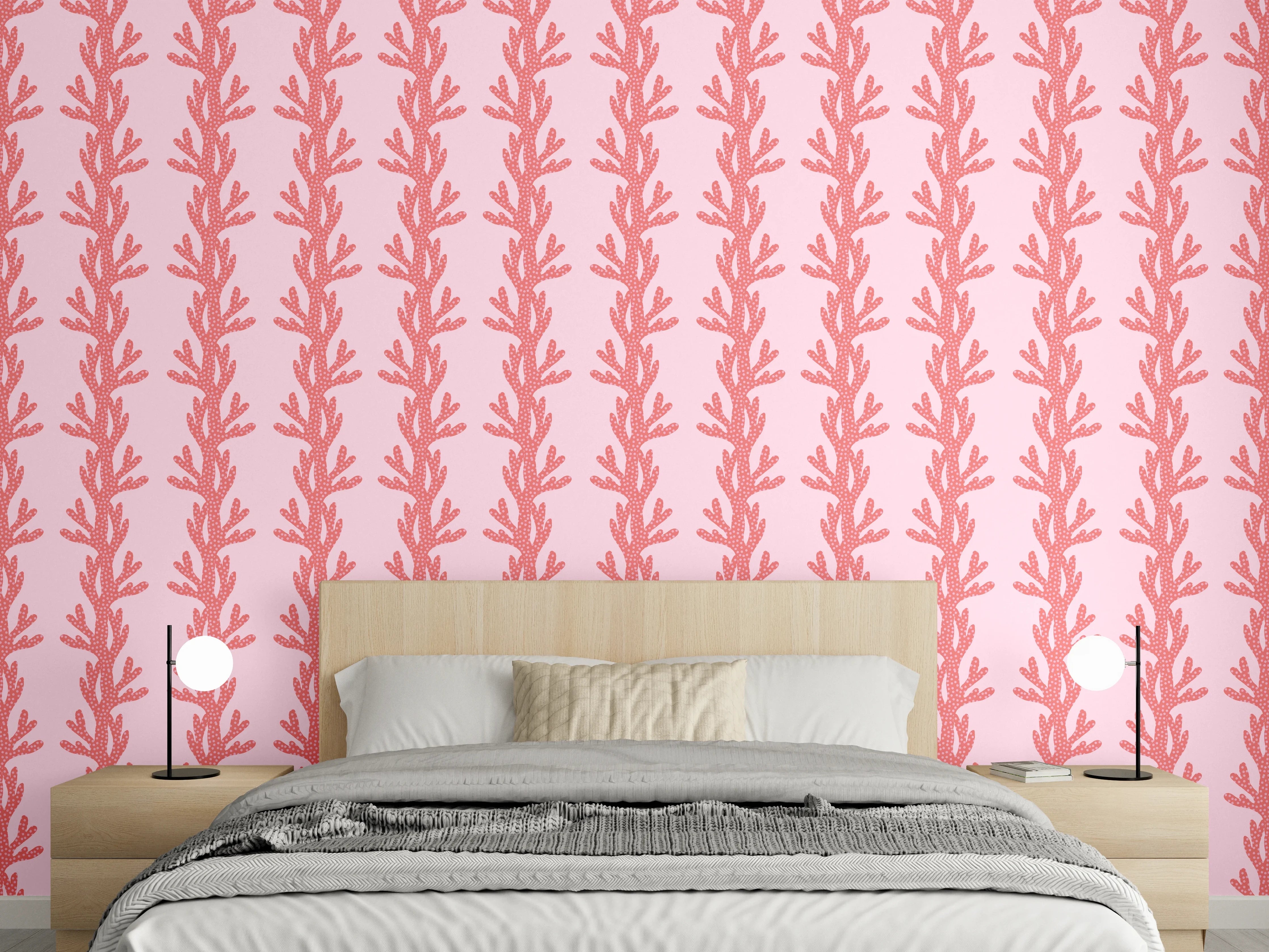Wandverkleidung Schlafzimmer - Korallenmuster Rosa Tapete