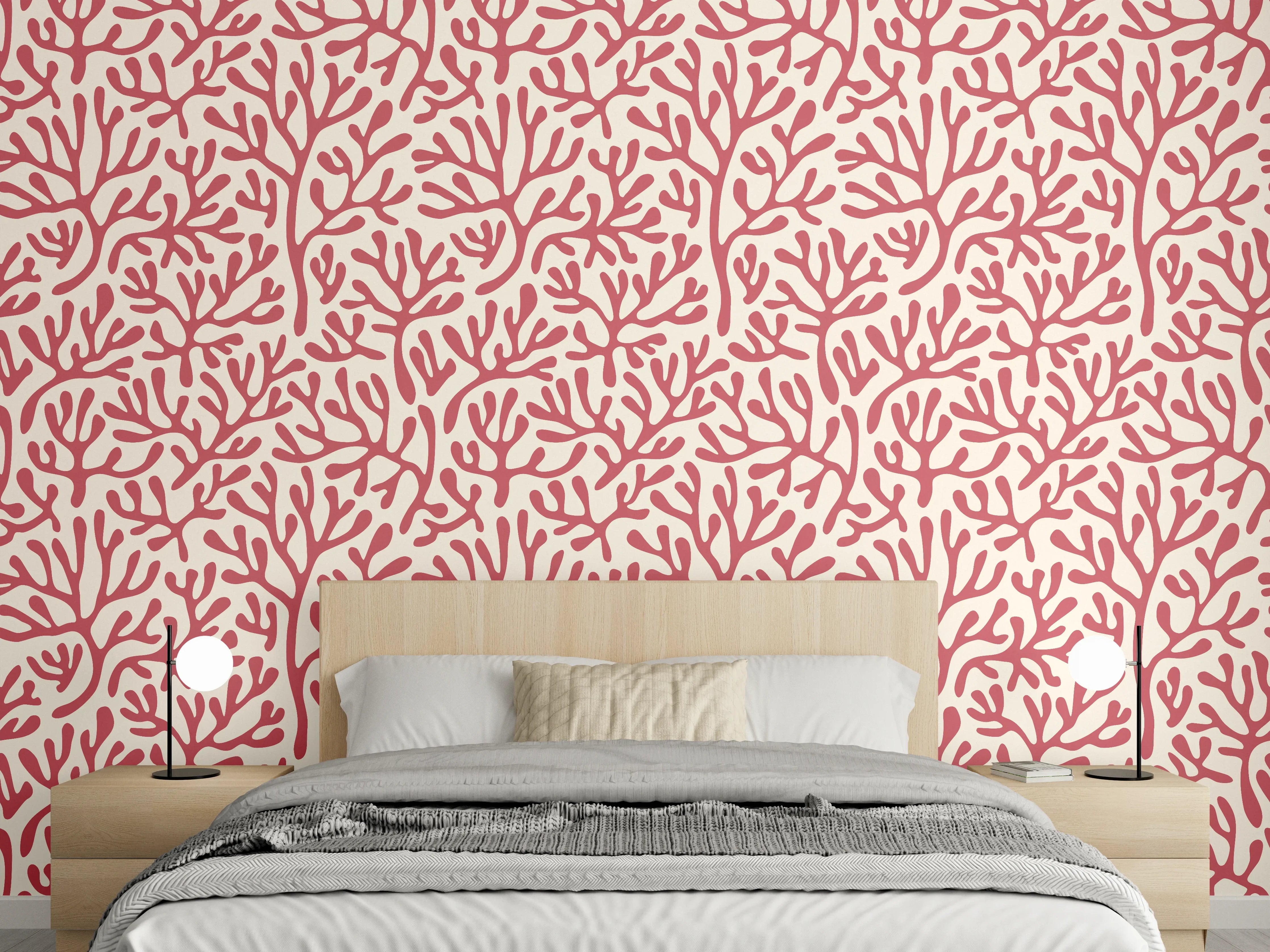 Wandverkleidung Schlafzimmer - Korallenmuster Rot-Beige