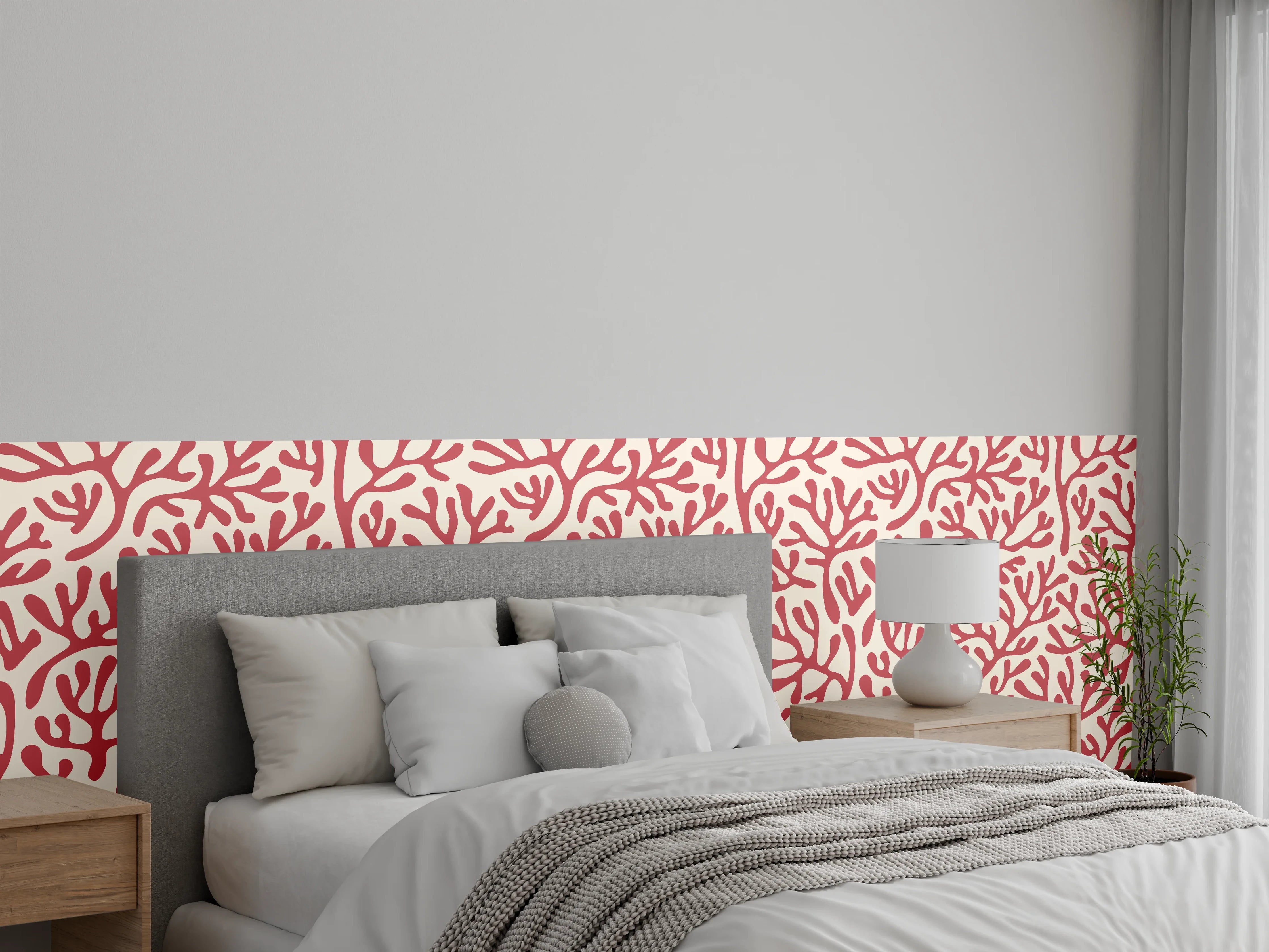 Wandverkleidung Schlafzimmer - Korallenmuster Rot-Beige
