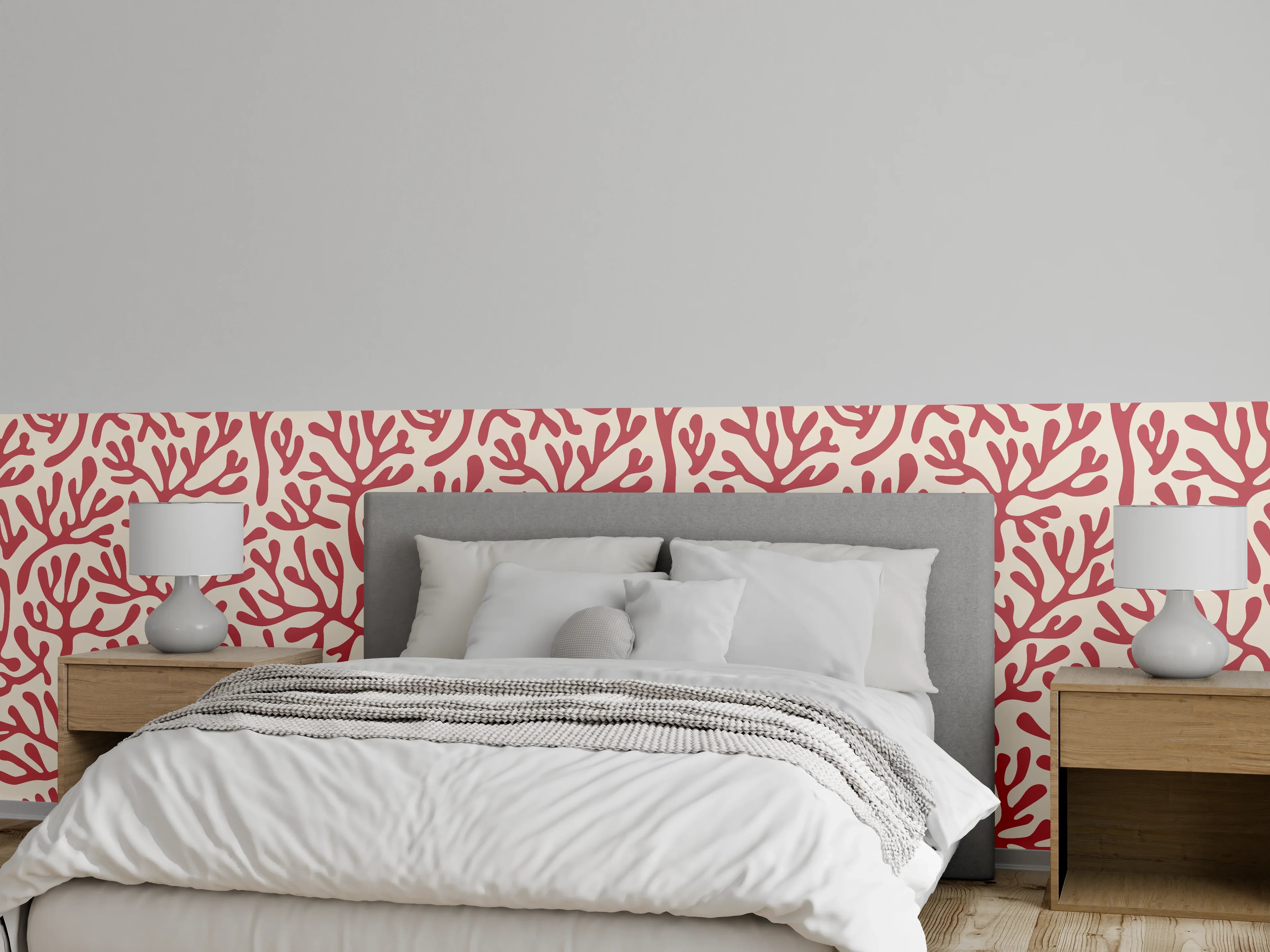 Wandverkleidung Schlafzimmer - Korallenmuster Rot-Beige