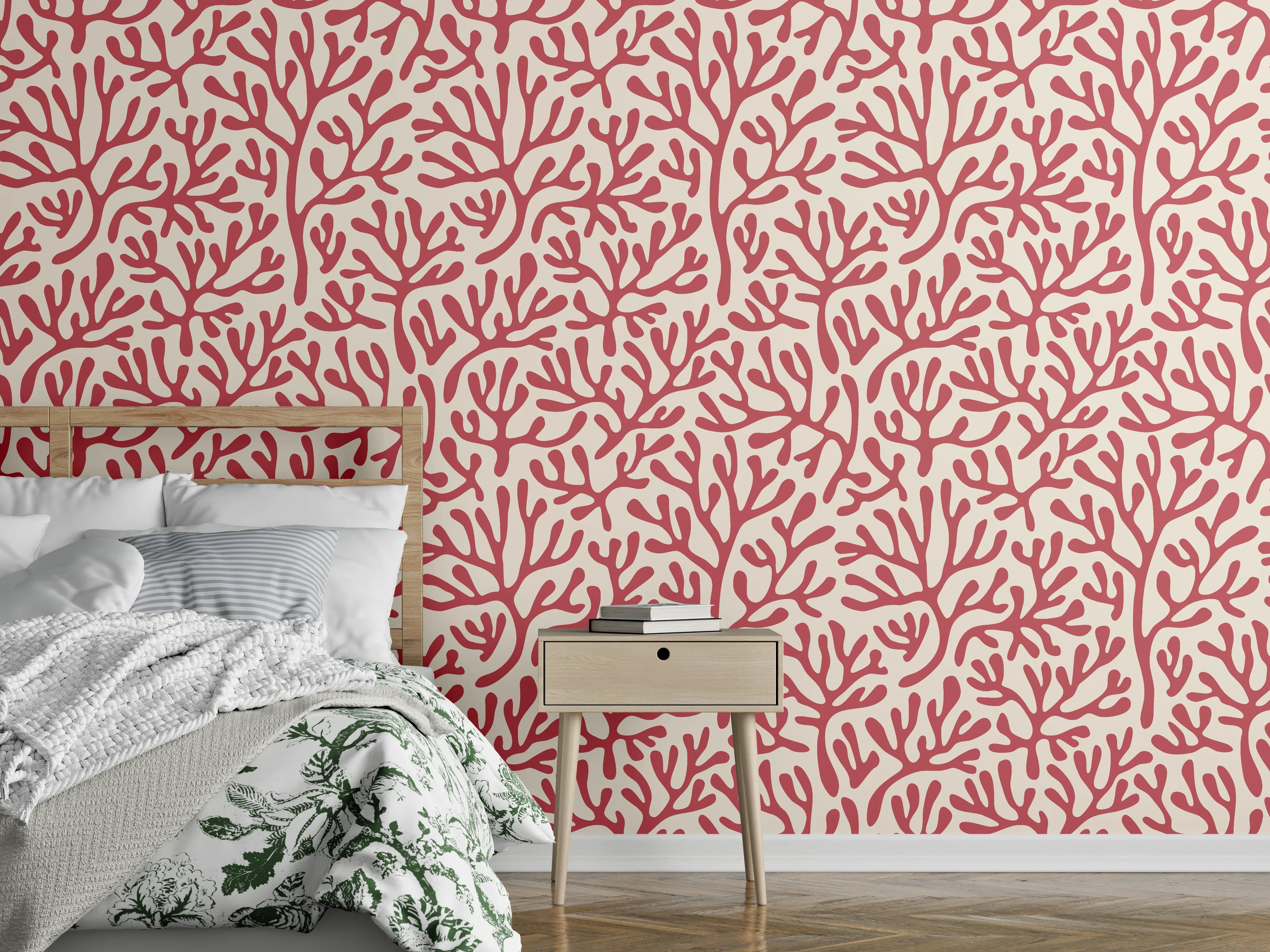 Wandverkleidung Schlafzimmer - Korallenmuster Rot-Beige