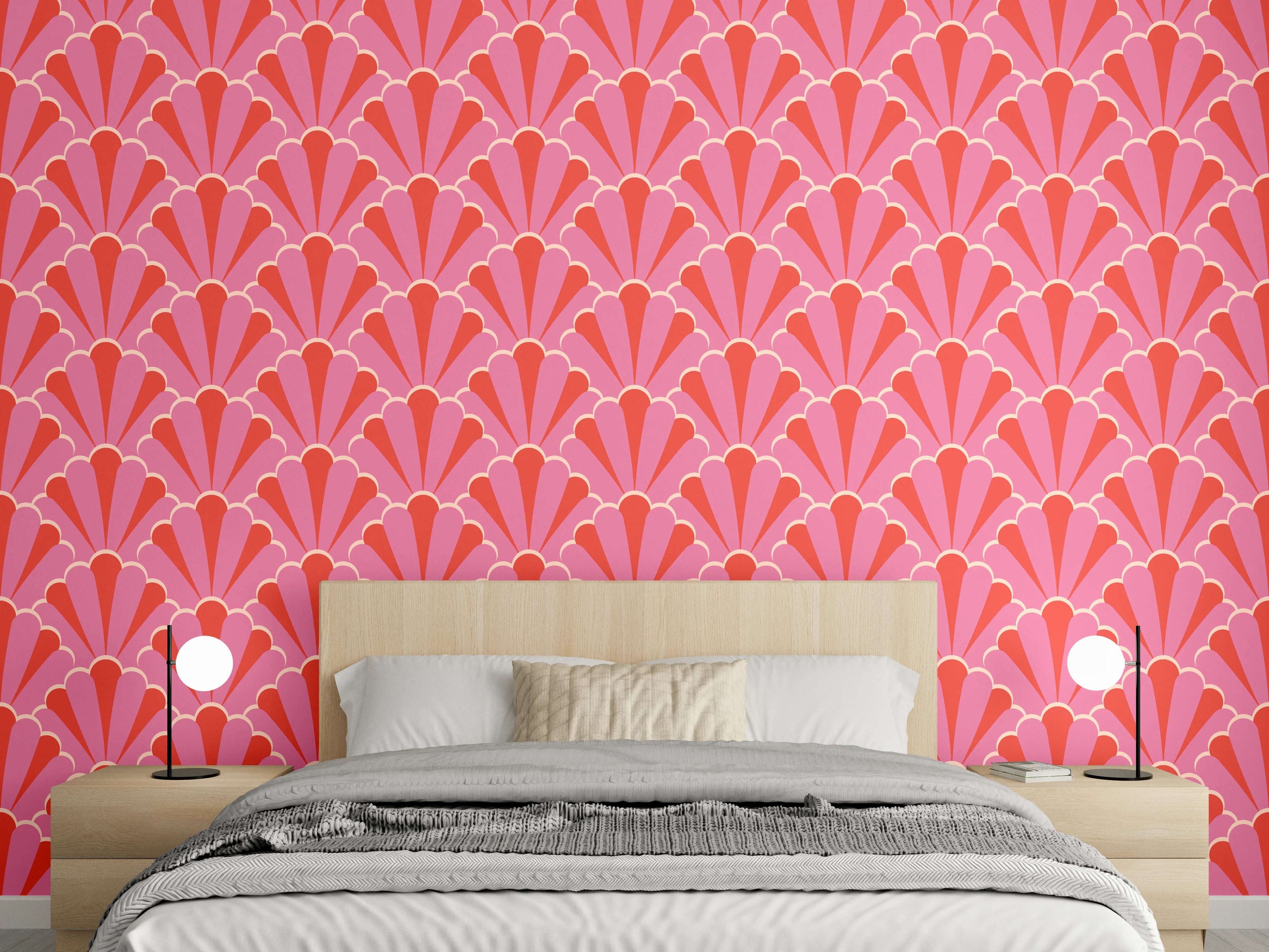Wandverkleidung Schlafzimmer - Korallenrosa Muschel-Tapete