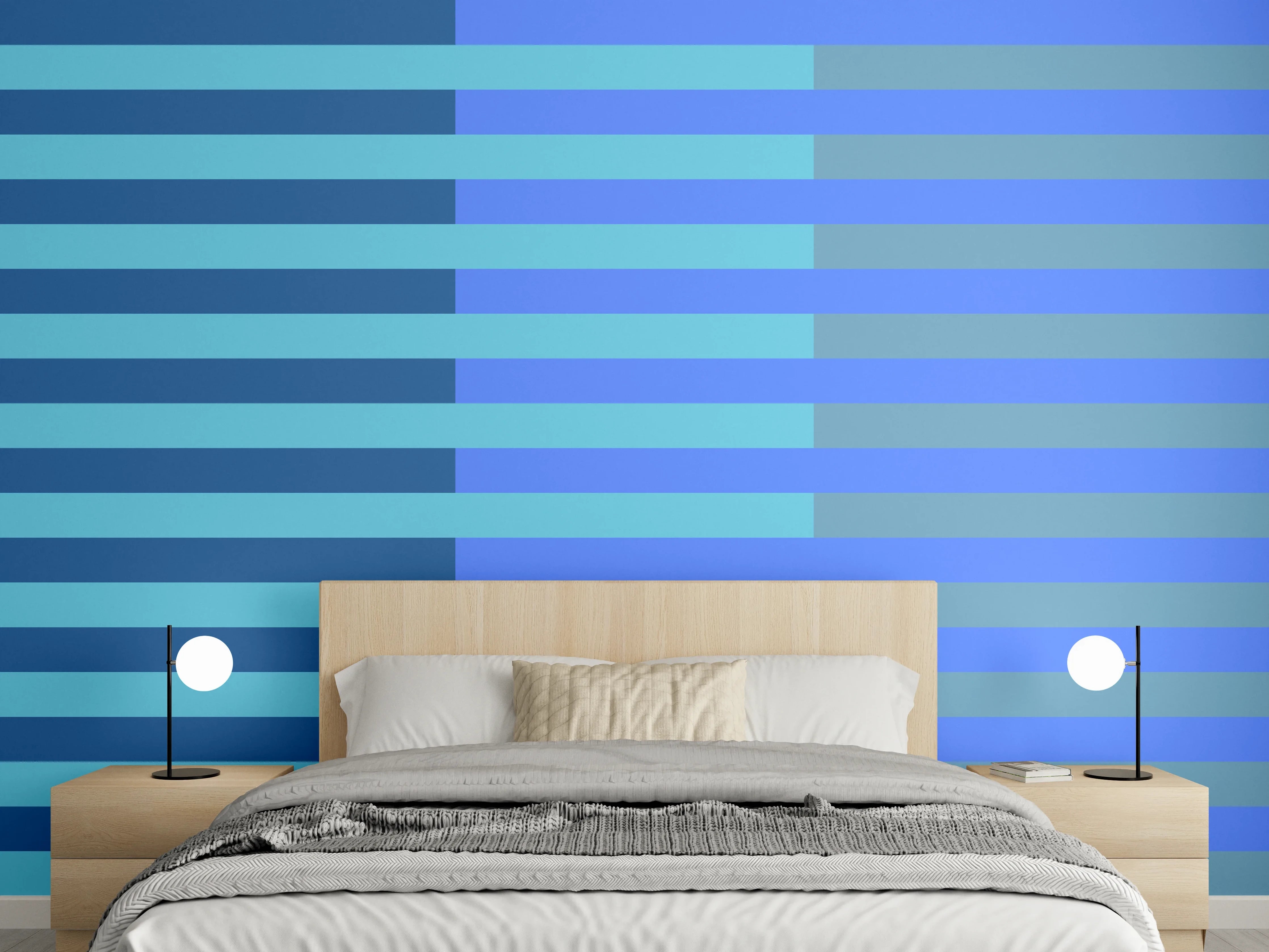 Wandverkleidung Schlafzimmer - Kühle Streifen in Blau und Grau
