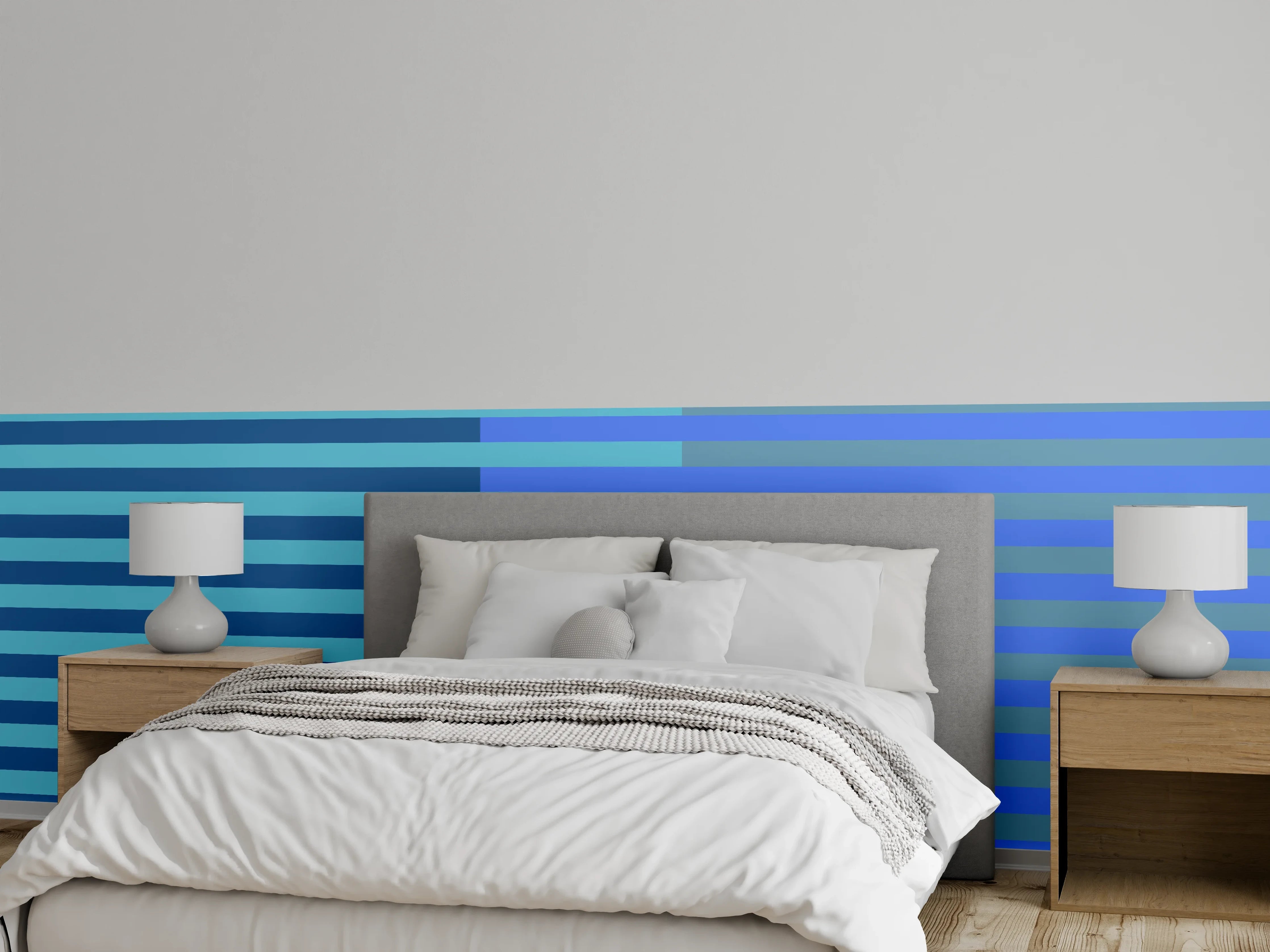 Wandverkleidung Schlafzimmer - Kühle Streifen in Blau und Grau