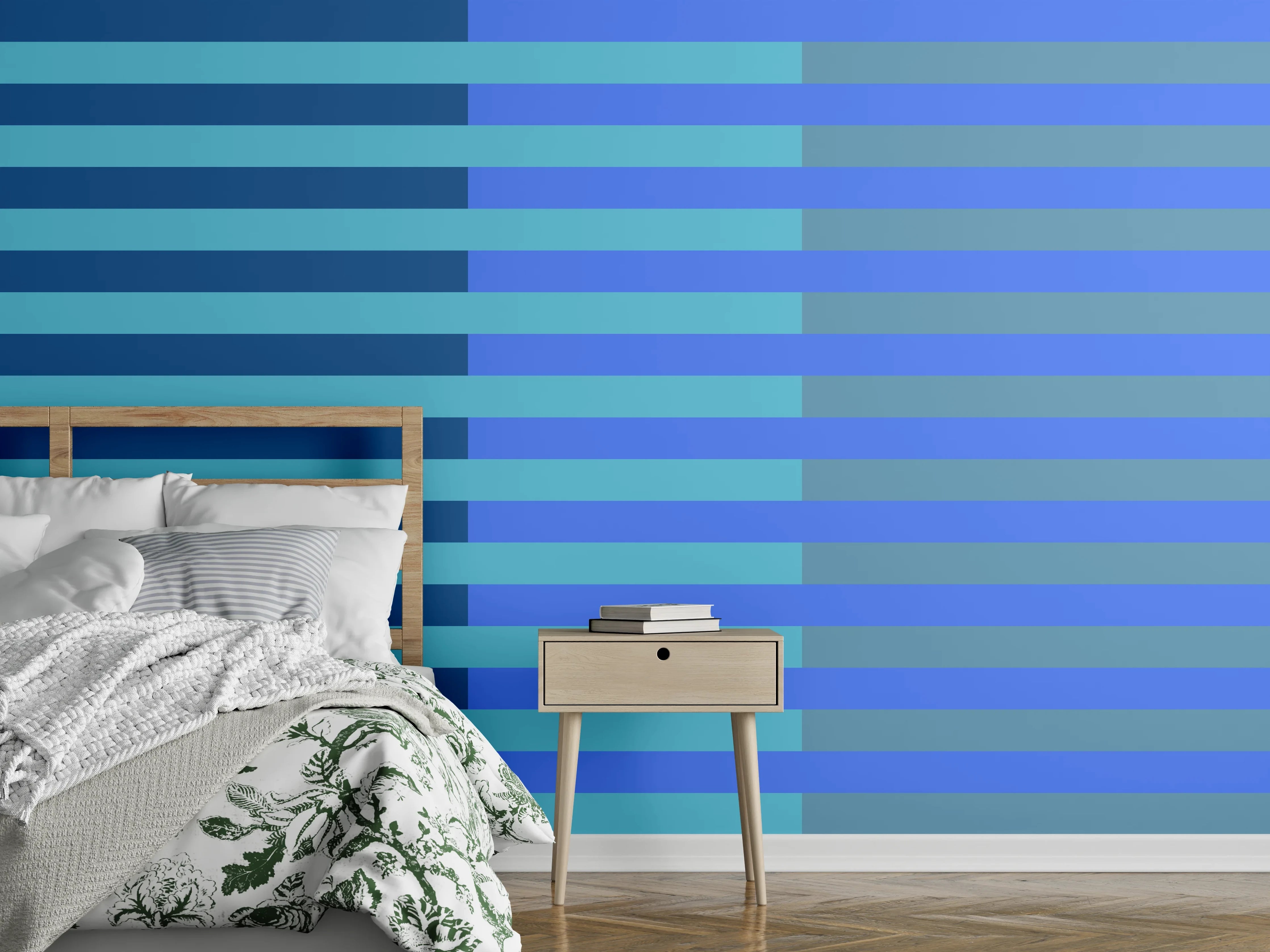 Wandverkleidung Schlafzimmer - Kühle Streifen in Blau und Grau