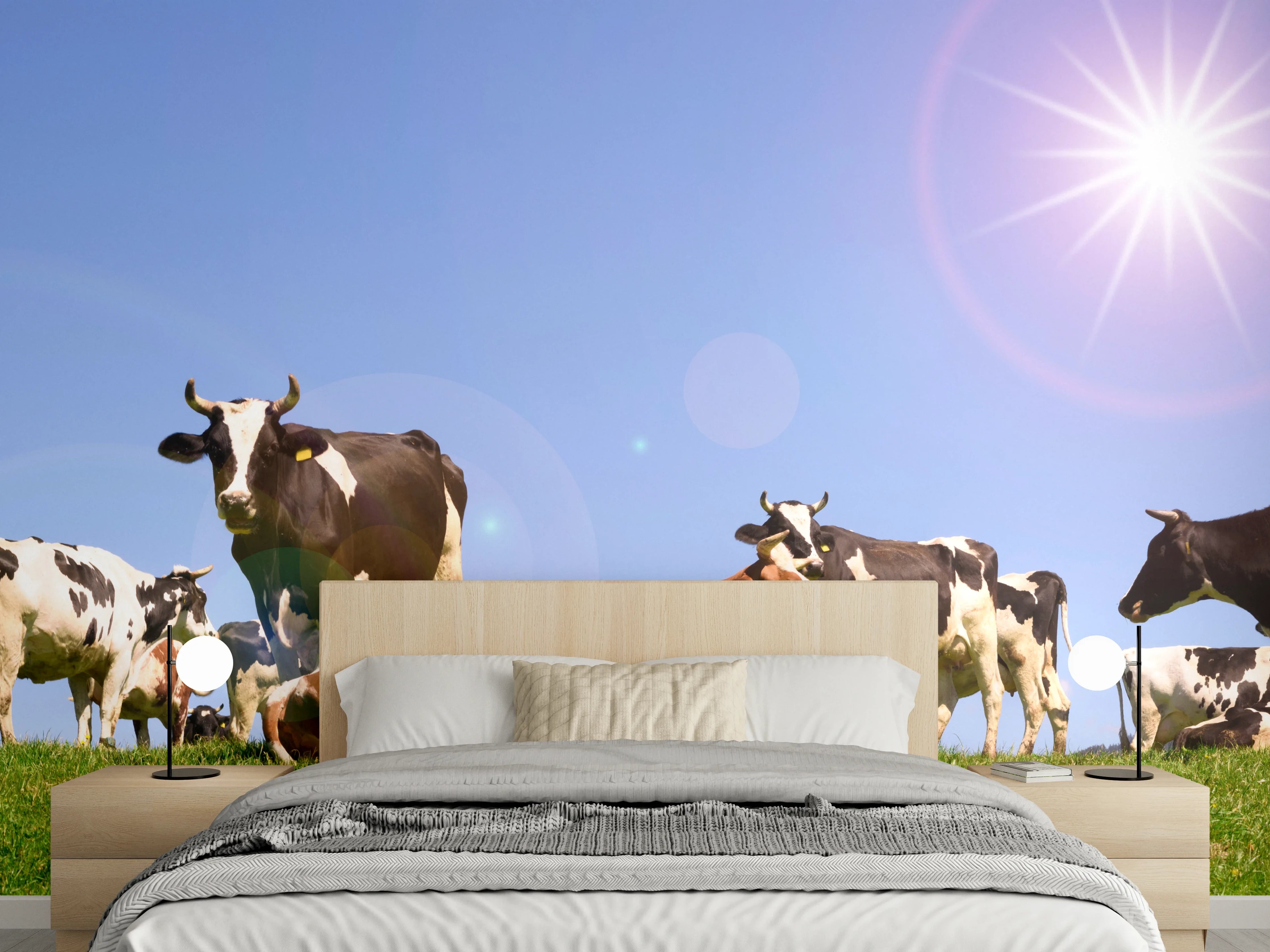 Wandverkleidung Schlafzimmer - Kuhherde auf grüner Wiese
